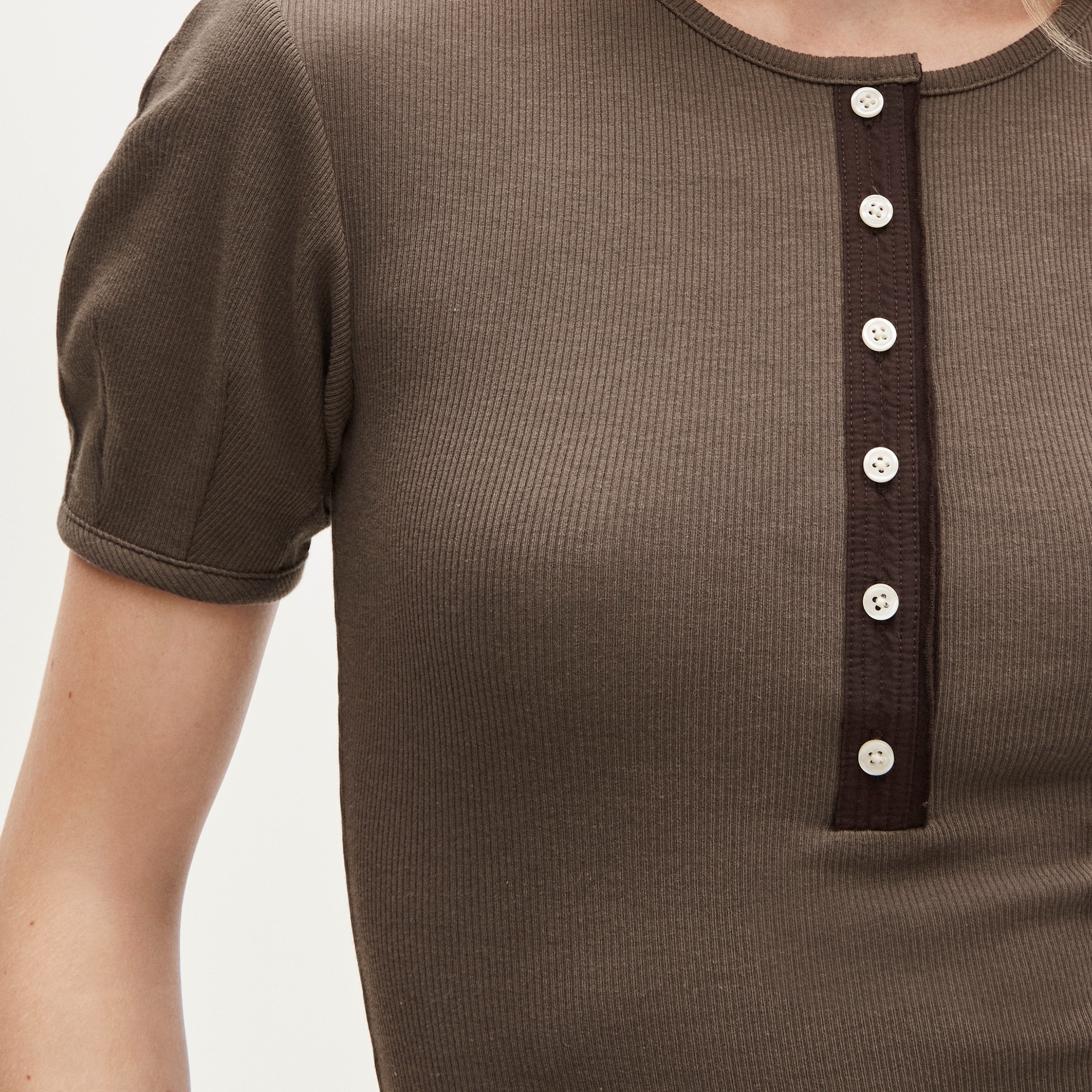 Perfect Rib Puff-sleeve Henley Shirt For Women | J.Crew