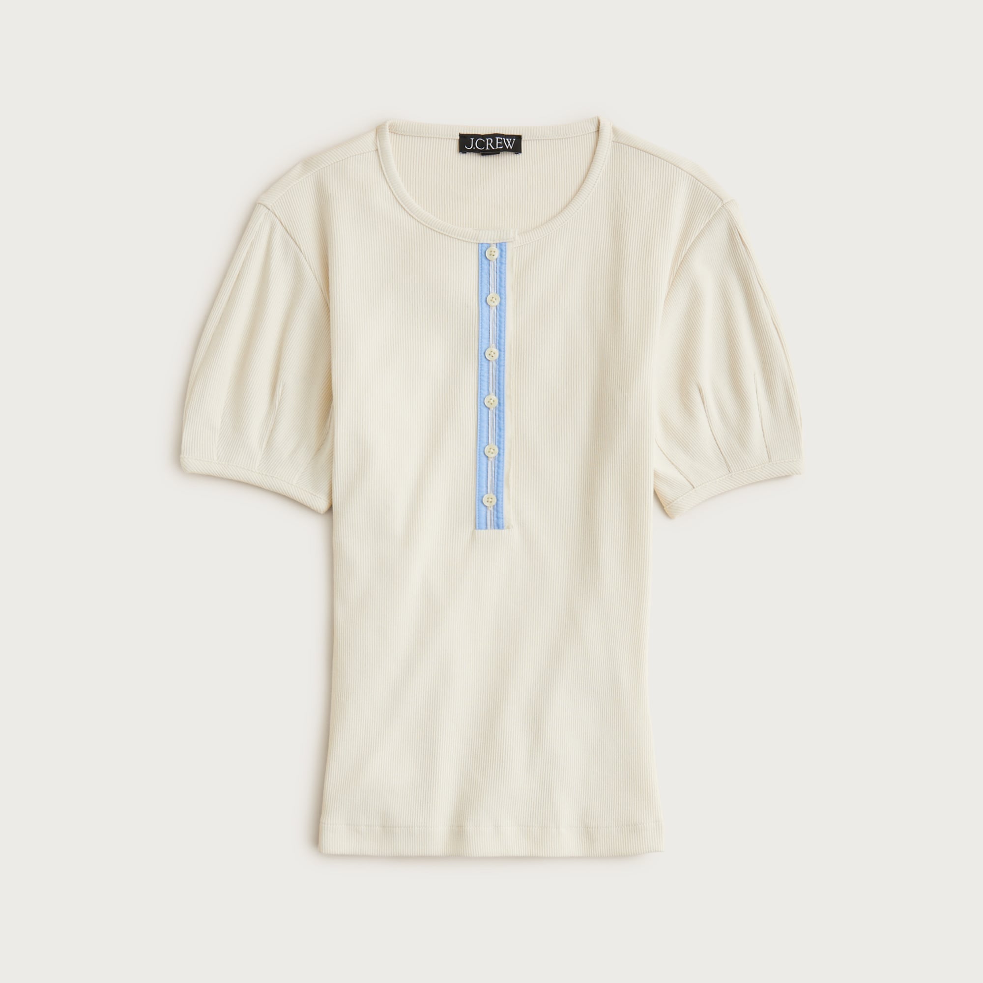 Perfect rib puff-sleeve henley shirt