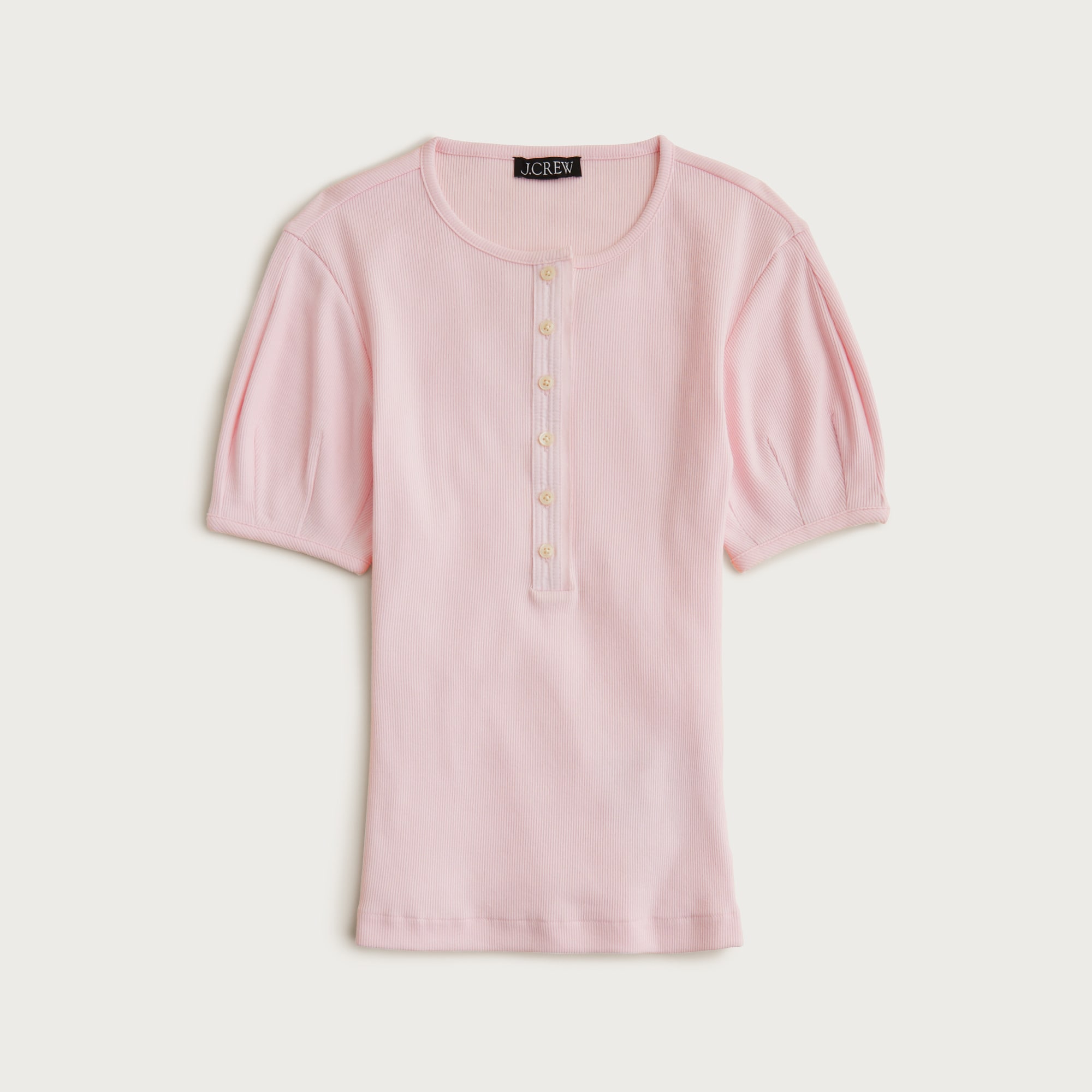 Perfect rib puff-sleeve henley shirt