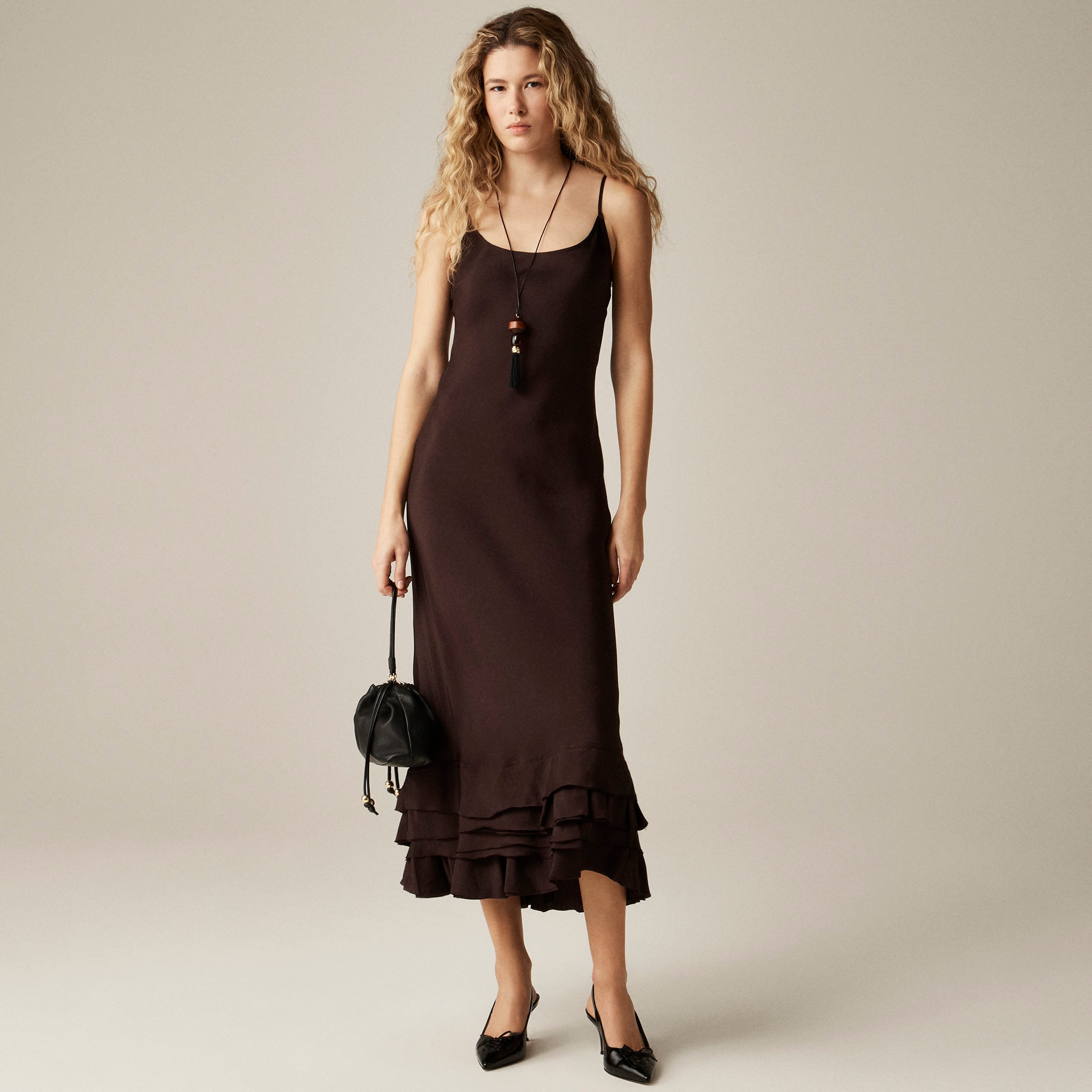 Ruffle-trim slip dress