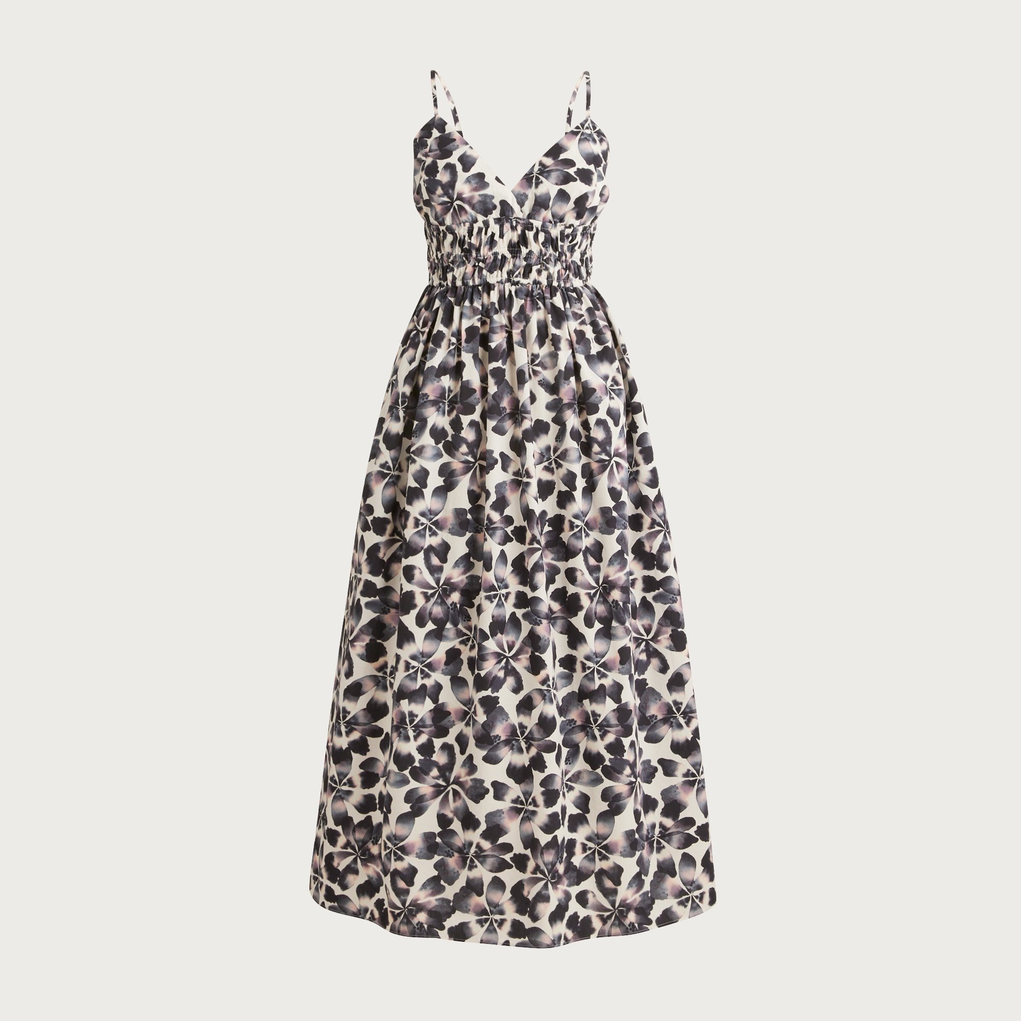 Smocked-waist V-neck dress in floral print