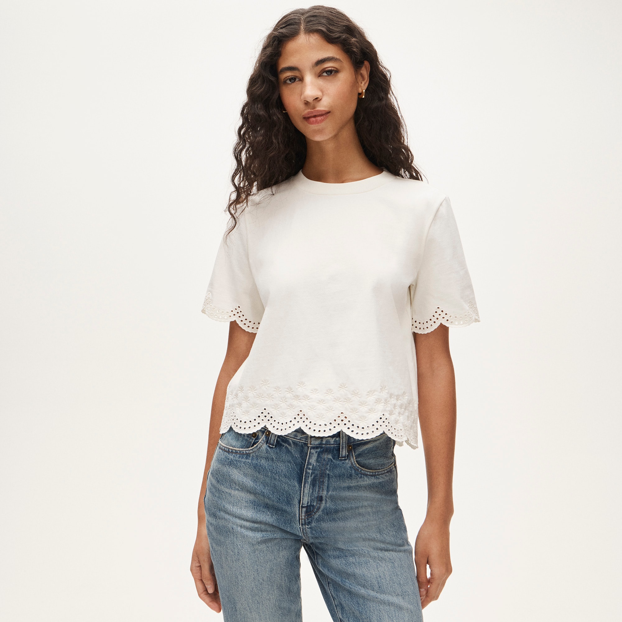 womens Premium-weight relaxed scalloped T-shirt