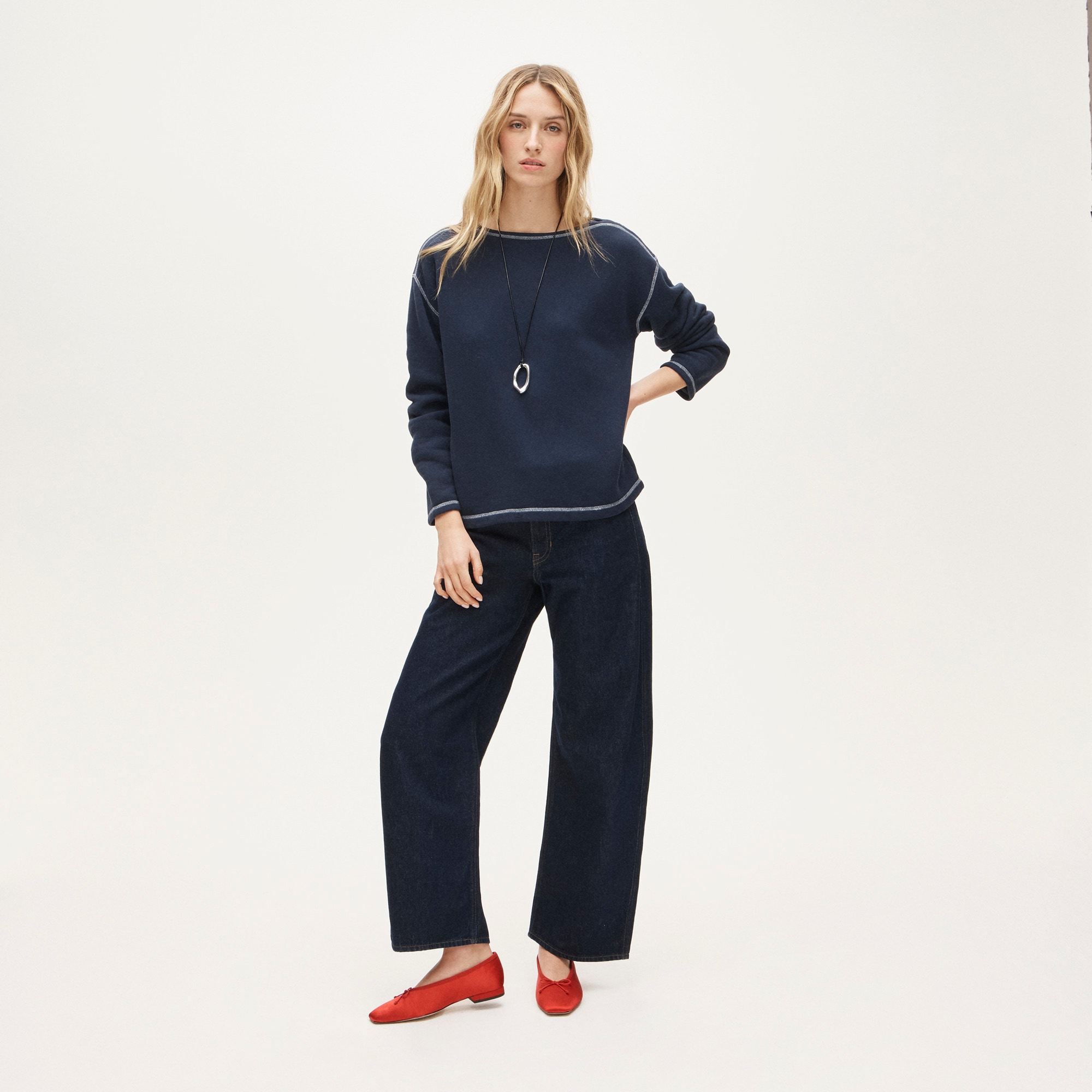 Heritage terry boatneck sweatshirt with contrast stitch - image 3