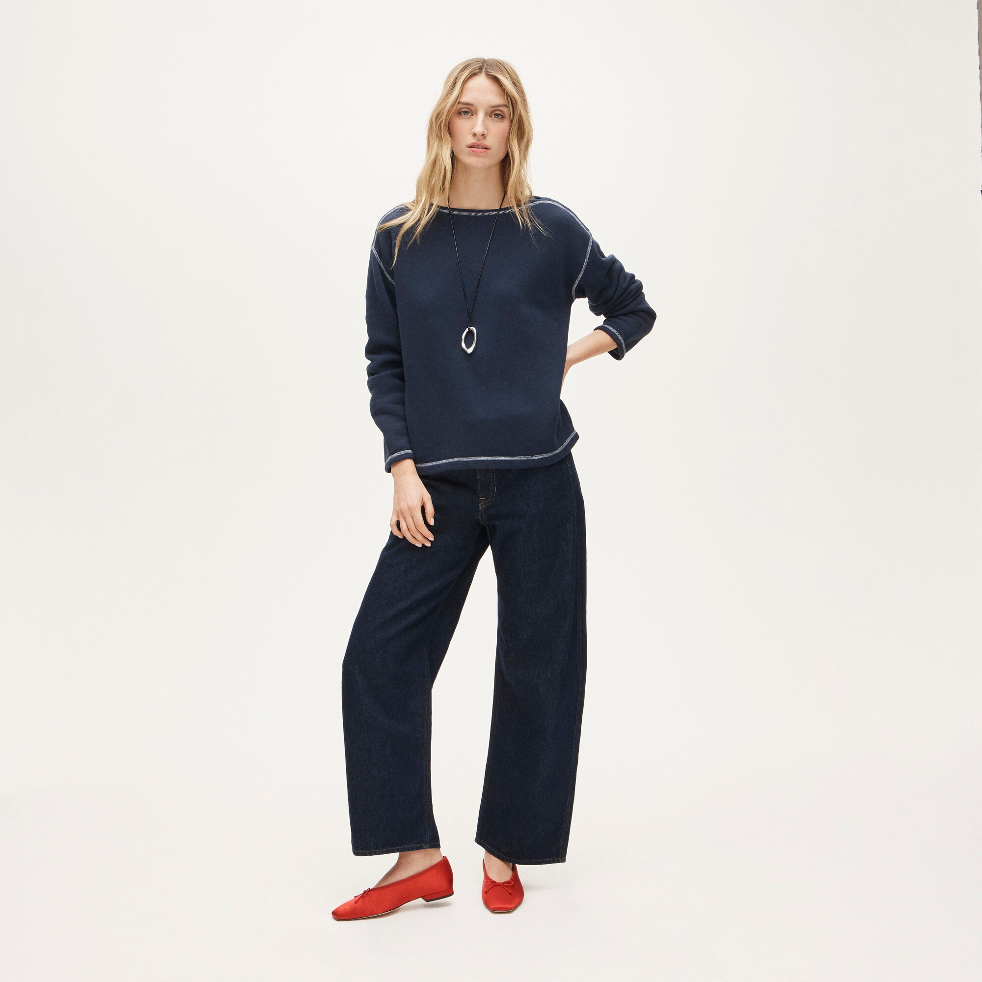 Heritage Terry Boatneck Sweatshirt With Contrast Stitch For Women