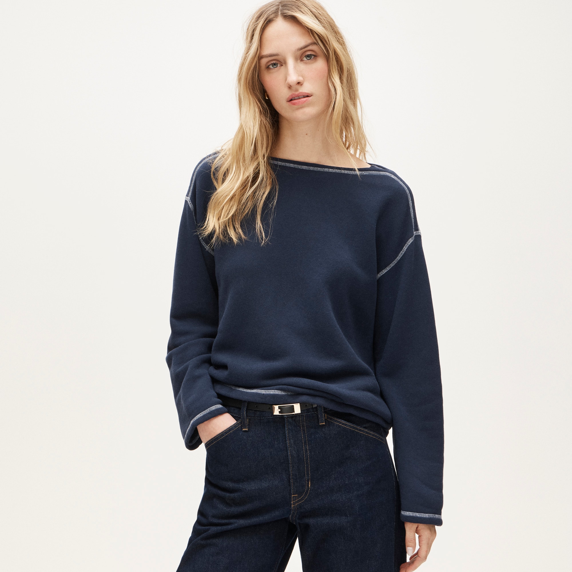 Heritage terry boatneck sweatshirt with contrast stitch - image 2