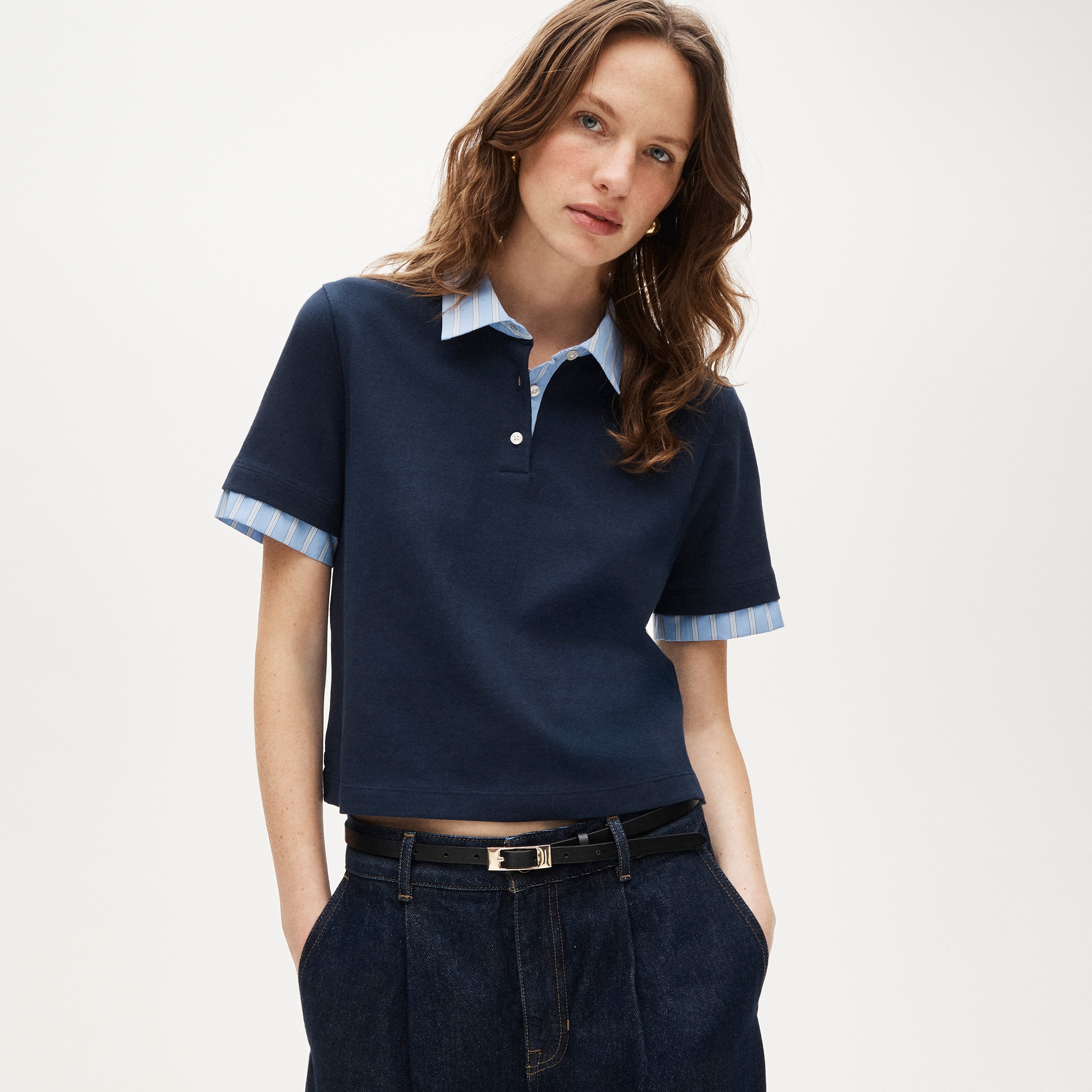 womens Layered polo shirt in mariner cotton