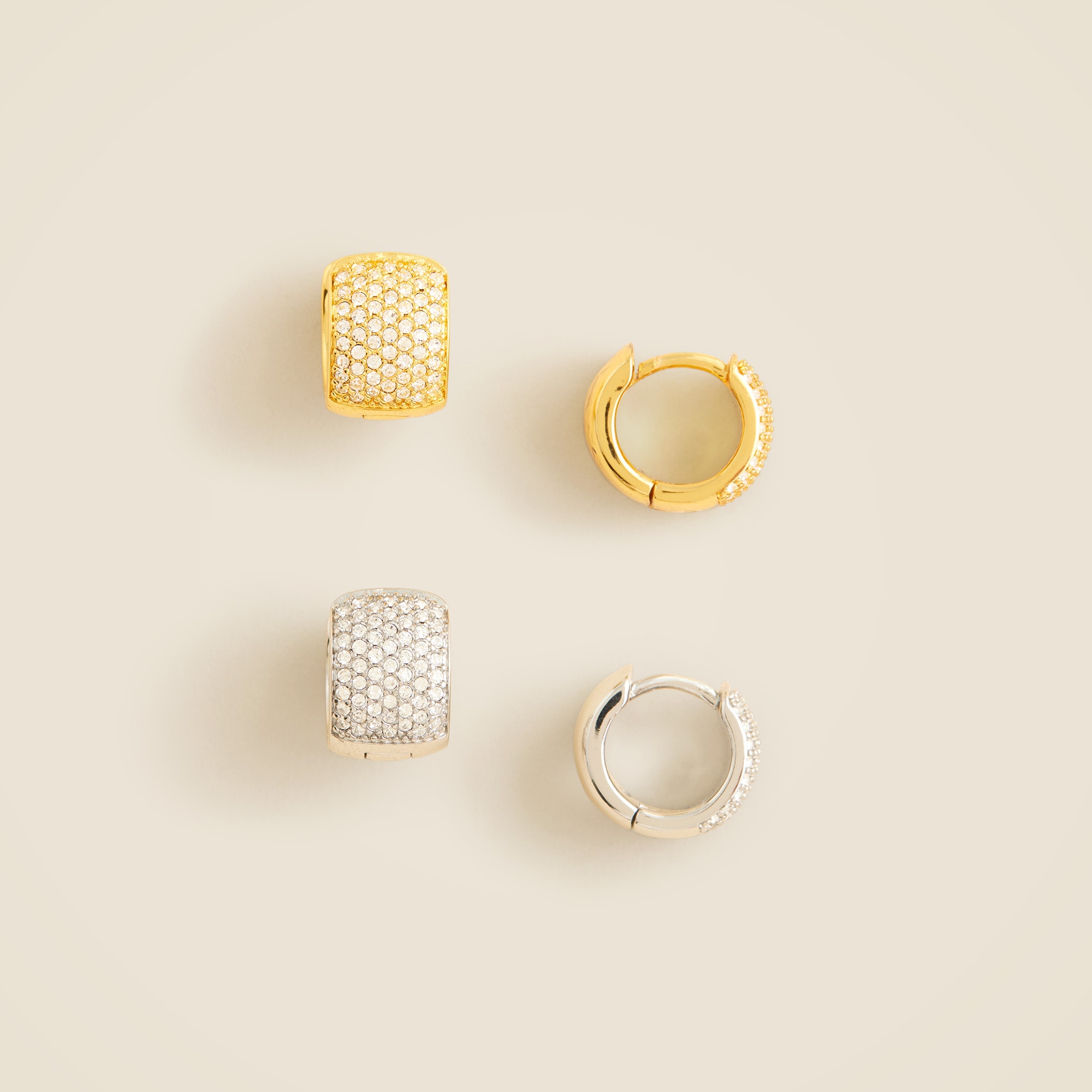  Mixed-metal pav&eacute; crystal hoops set-of-two