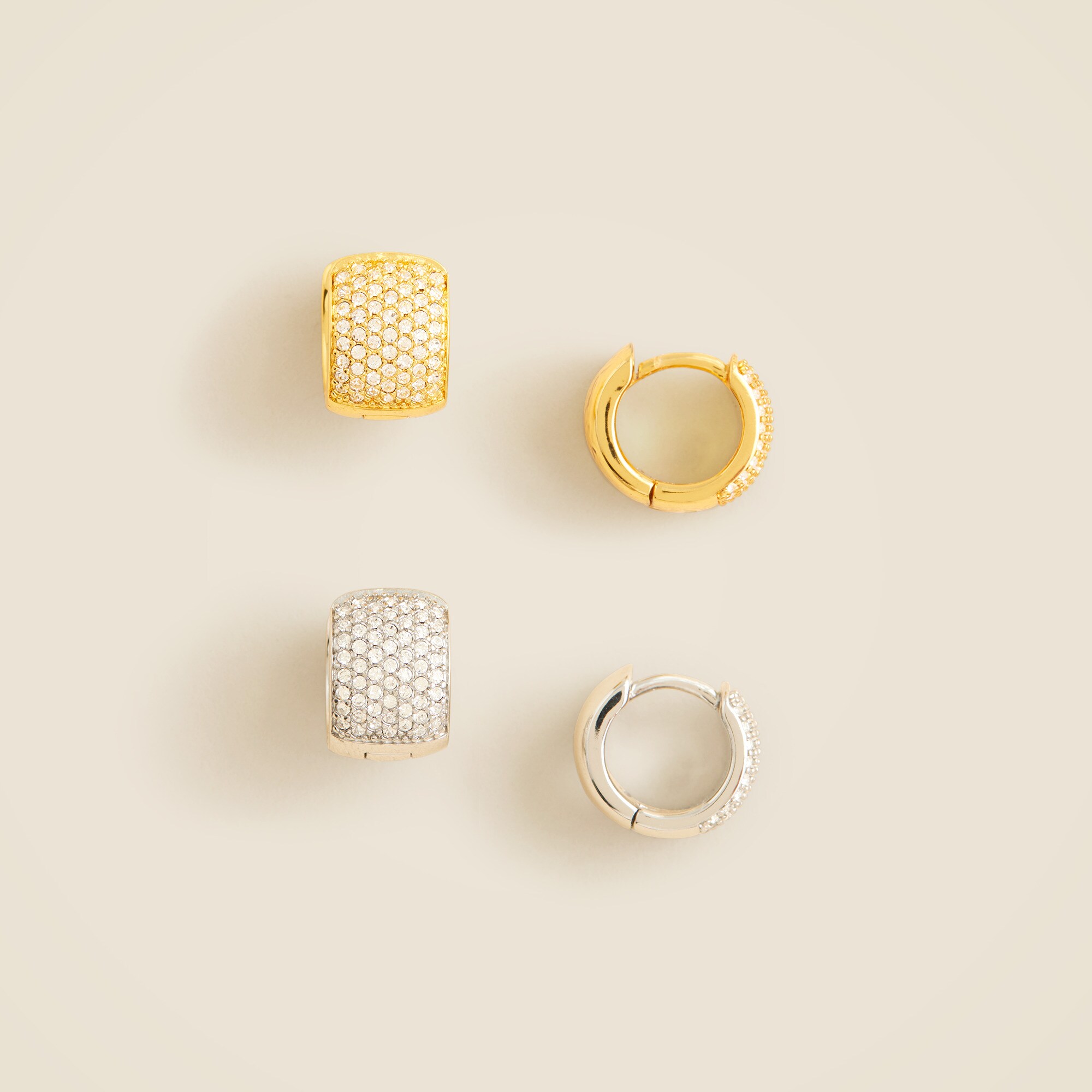 Mixed-metal pavé crystal hoops set-of-two