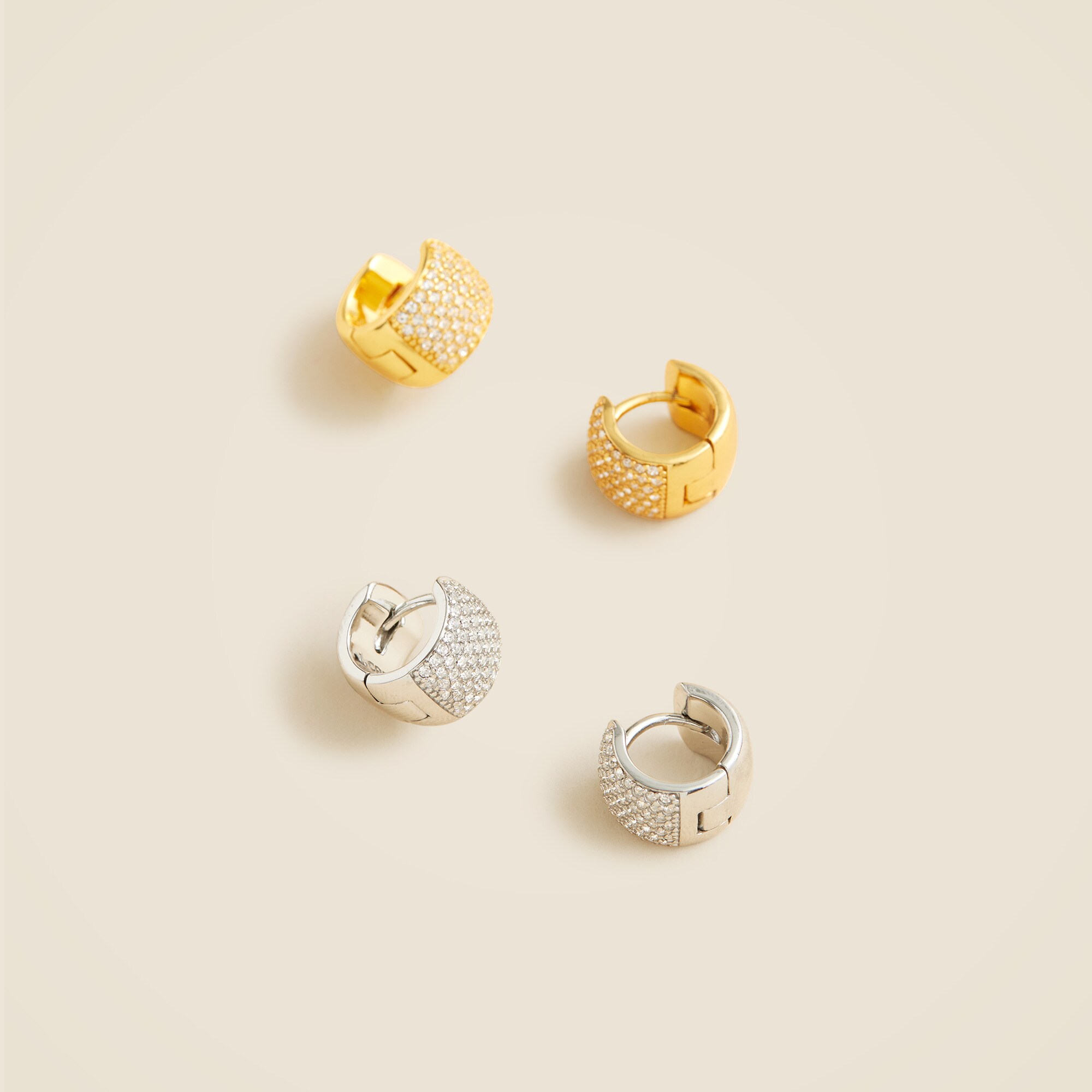 Mixed-metal pavé crystal hoops set-of-two