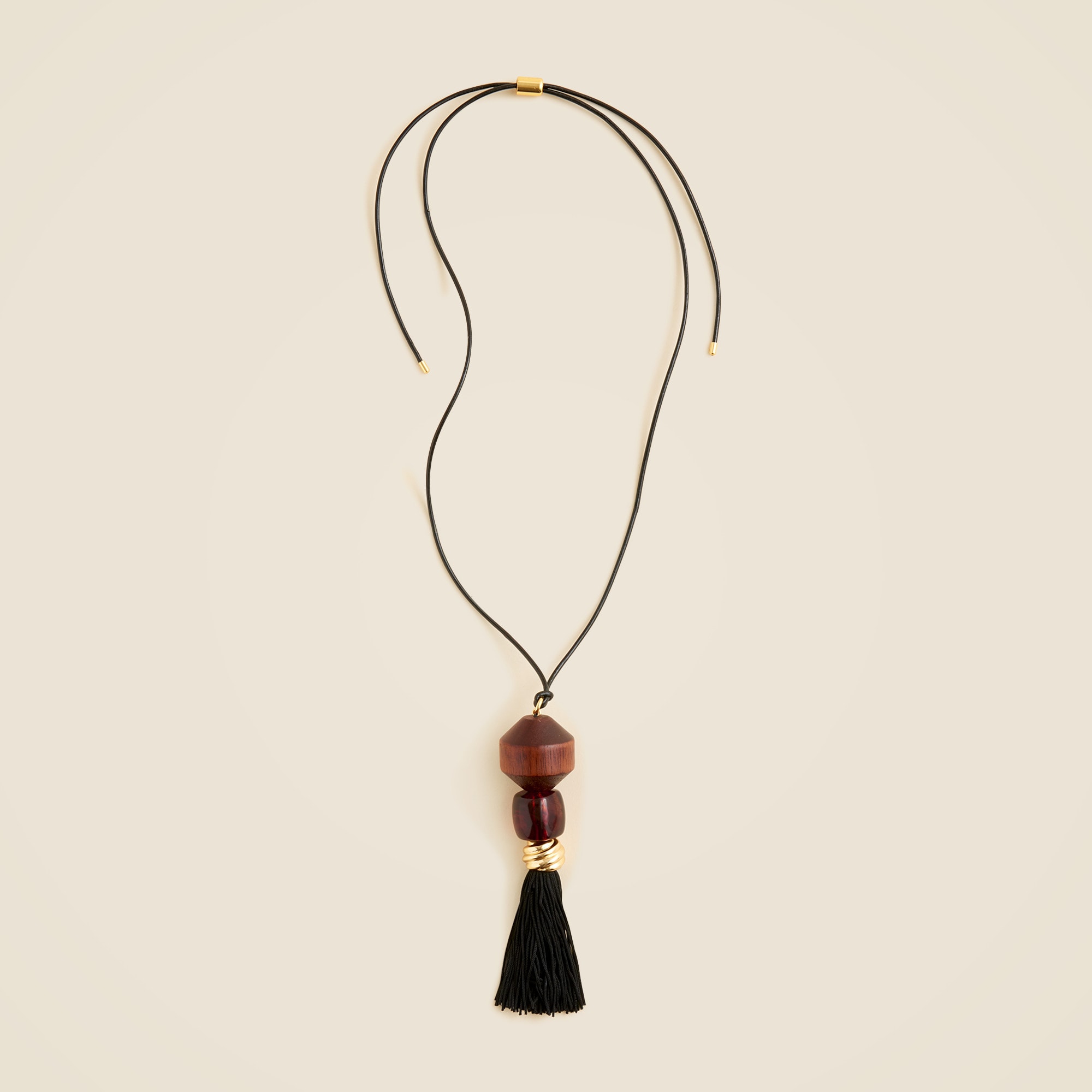 Tassel necklace with wood beads
