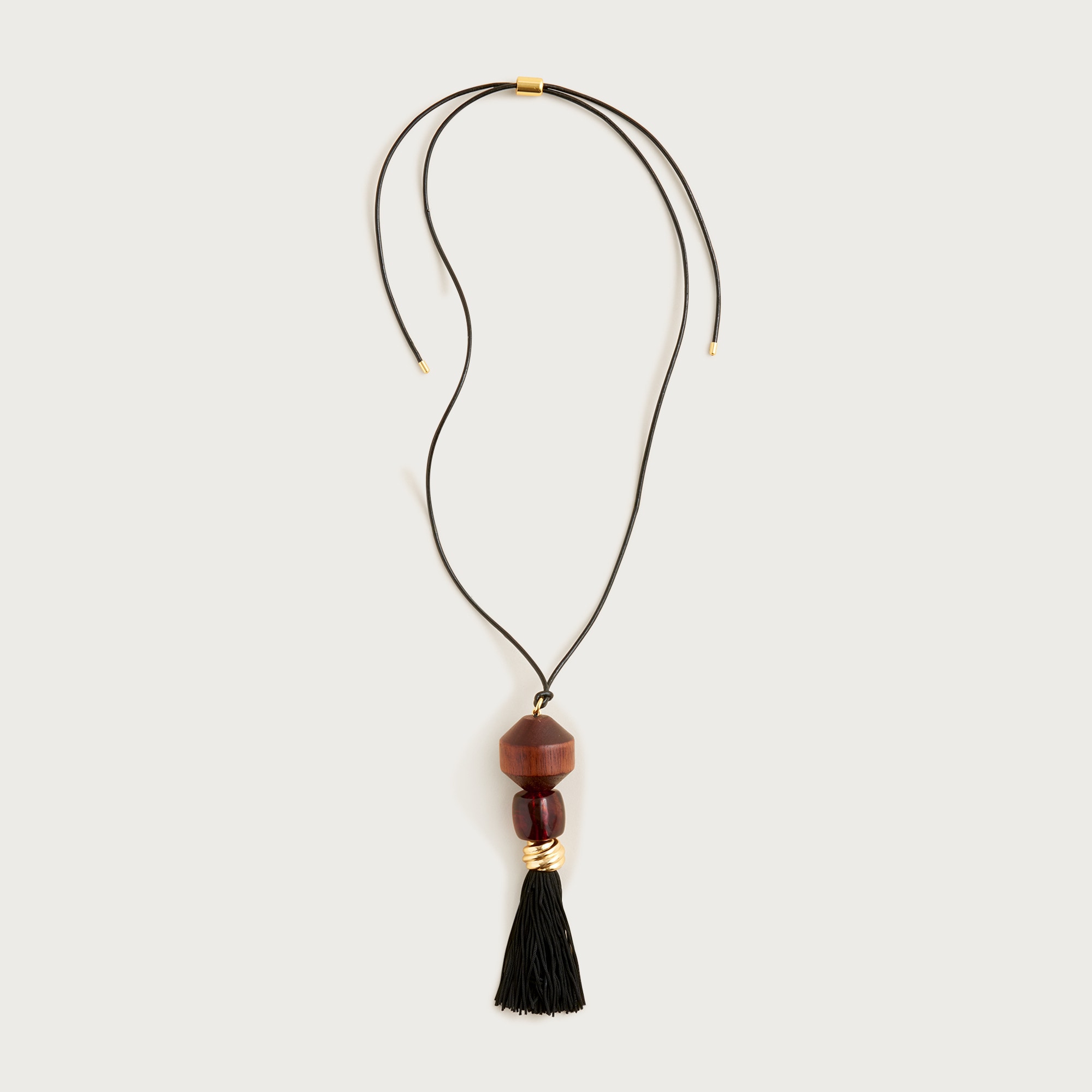 Tassel necklace with wood beads