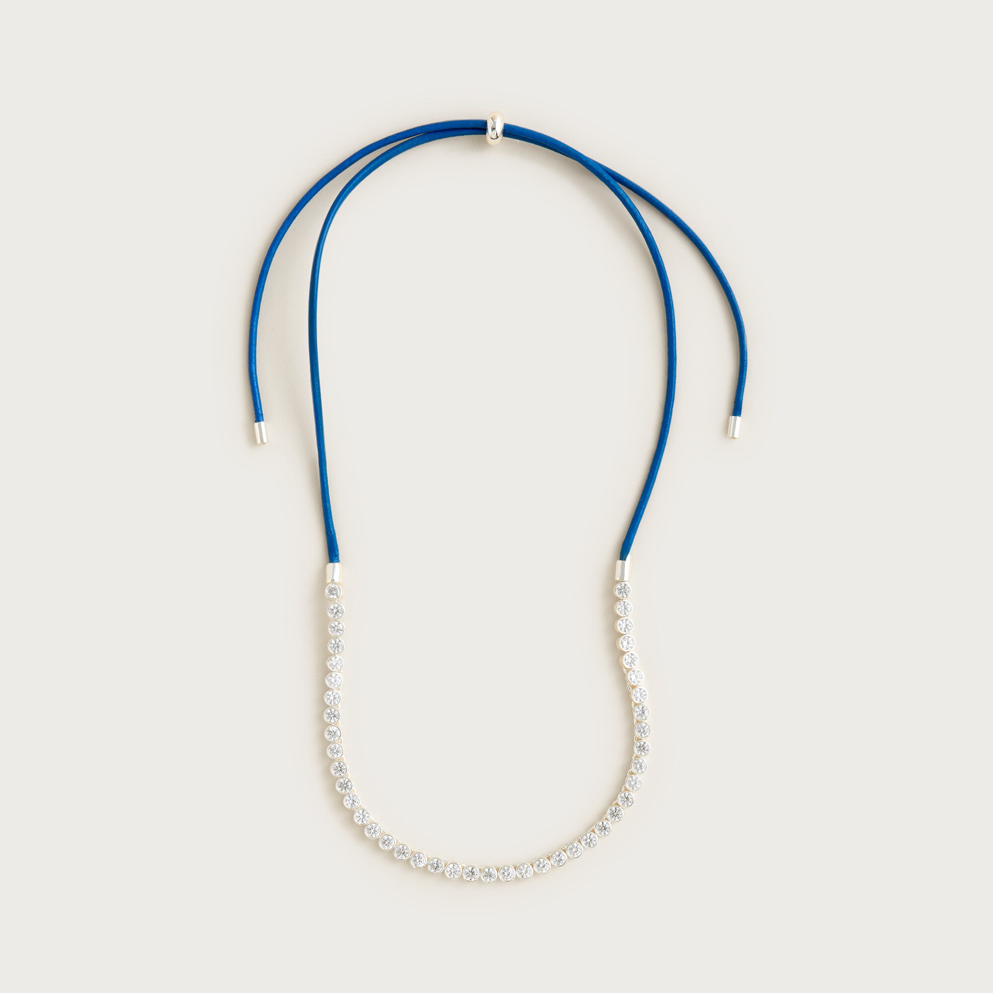 Leather and cubic zirconia bezel-set tennis necklace