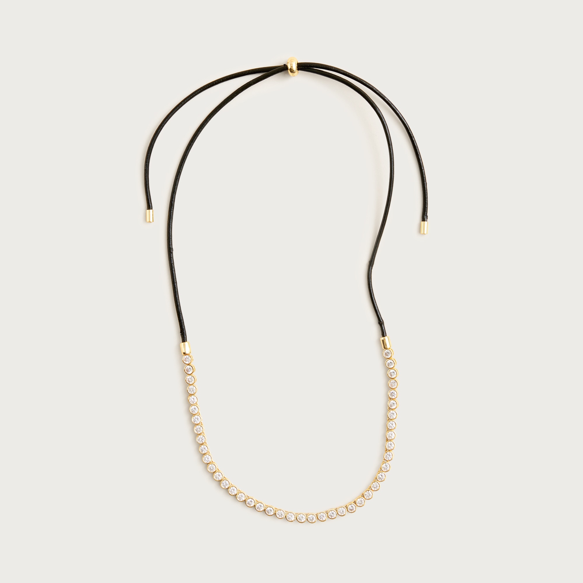 Leather and cubic zirconia bezel-set tennis necklace