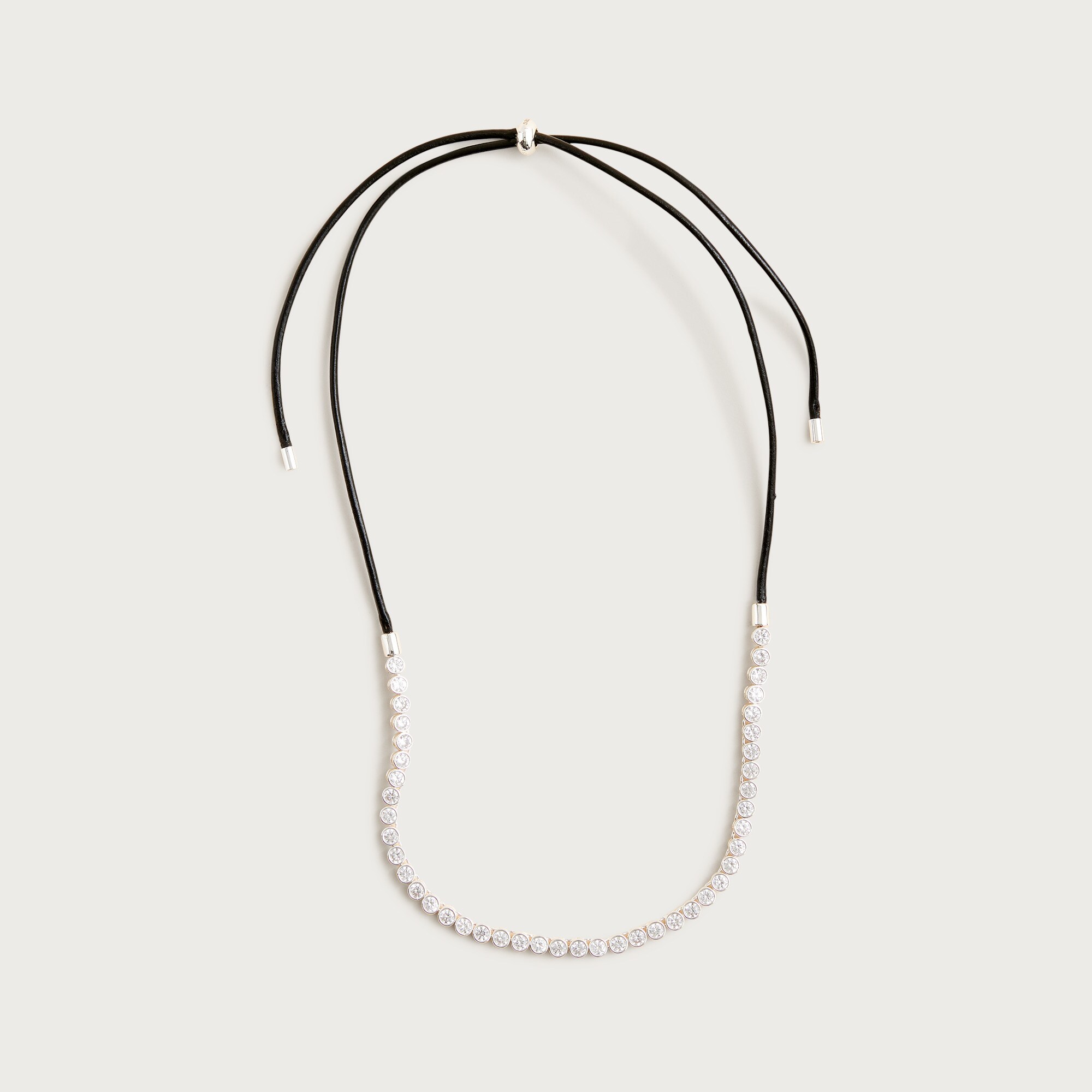 Leather and cubic zirconia bezel-set tennis necklace