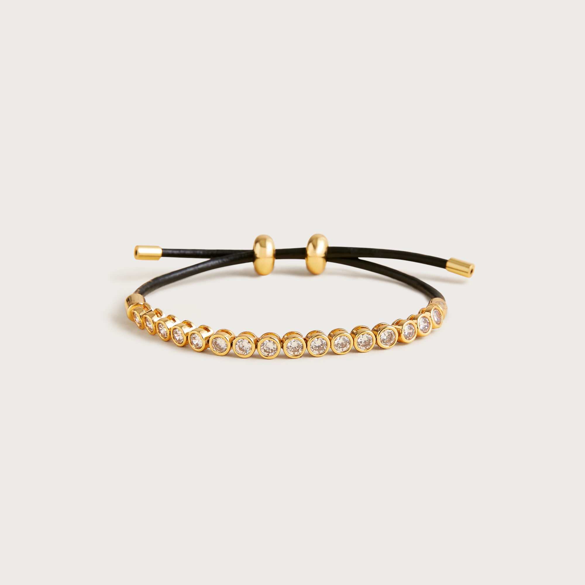 Leather and cubic zirconia bezel-set tennis bracelet