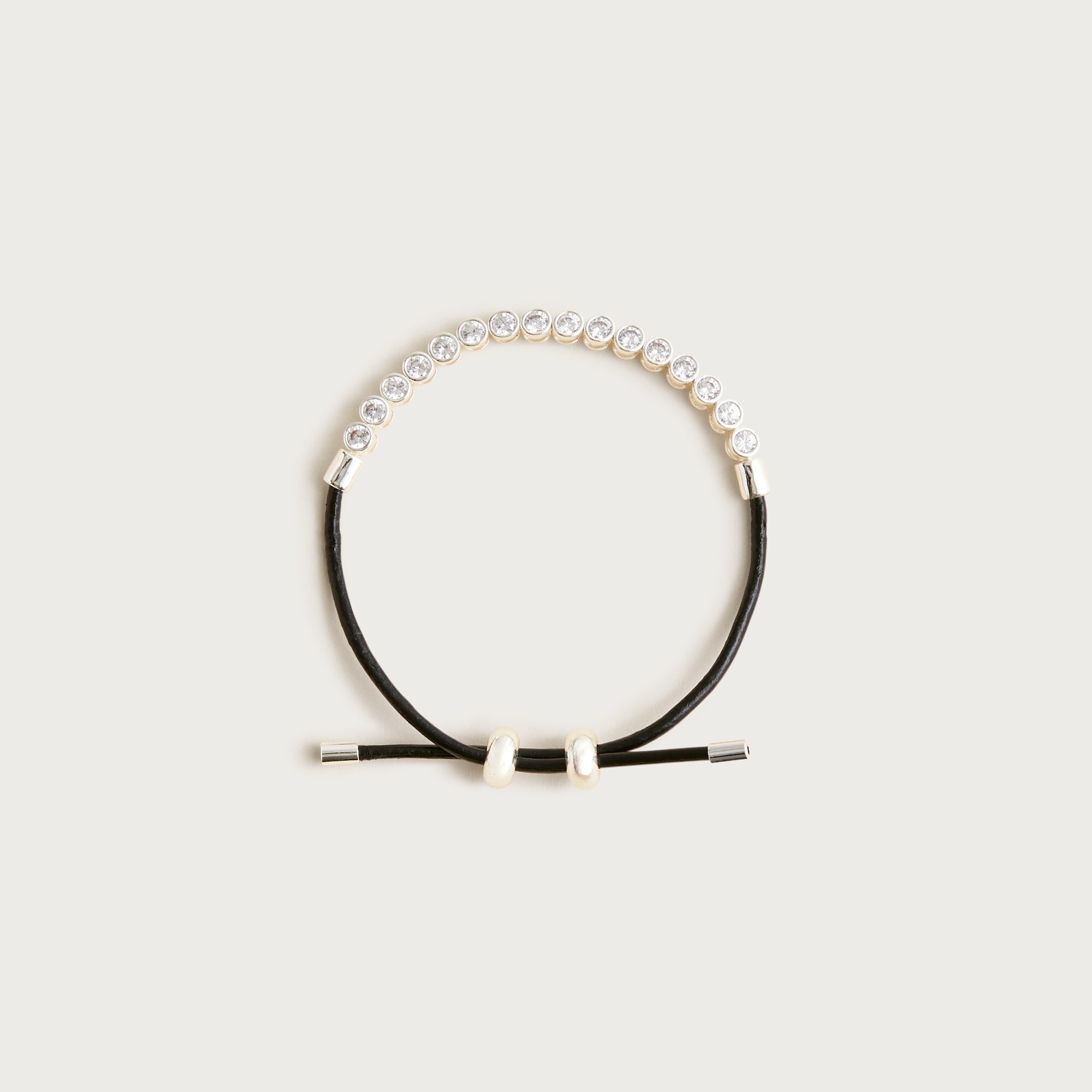 Leather and cubic zirconia bezel-set tennis bracelet