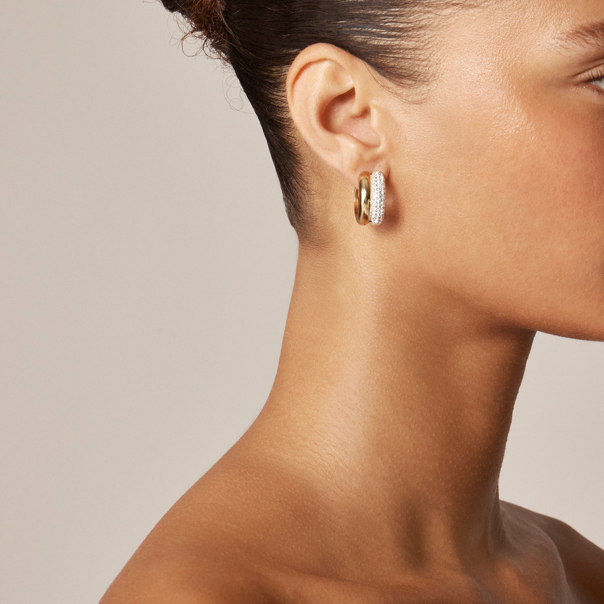 womens Double hoop earrings with pav&eacute; crystals