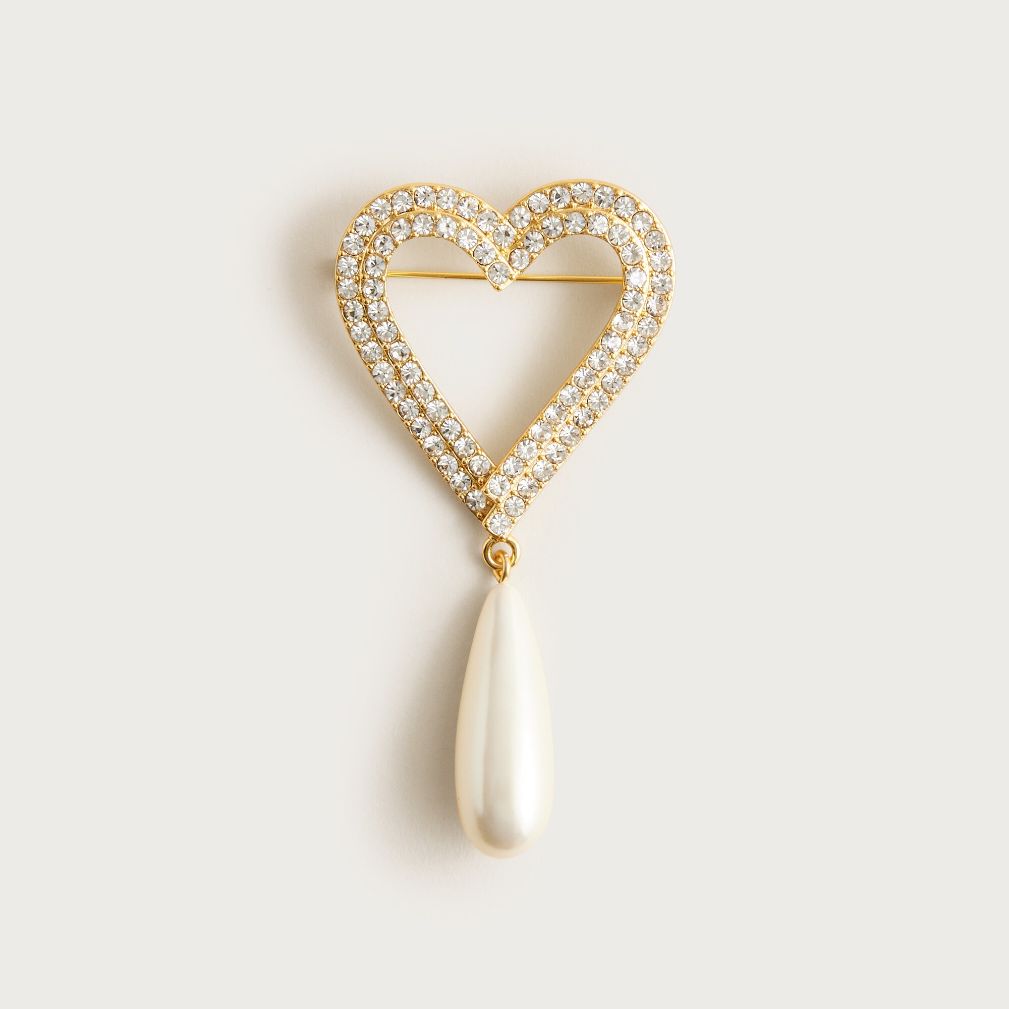  Crystal and pearl heart brooch