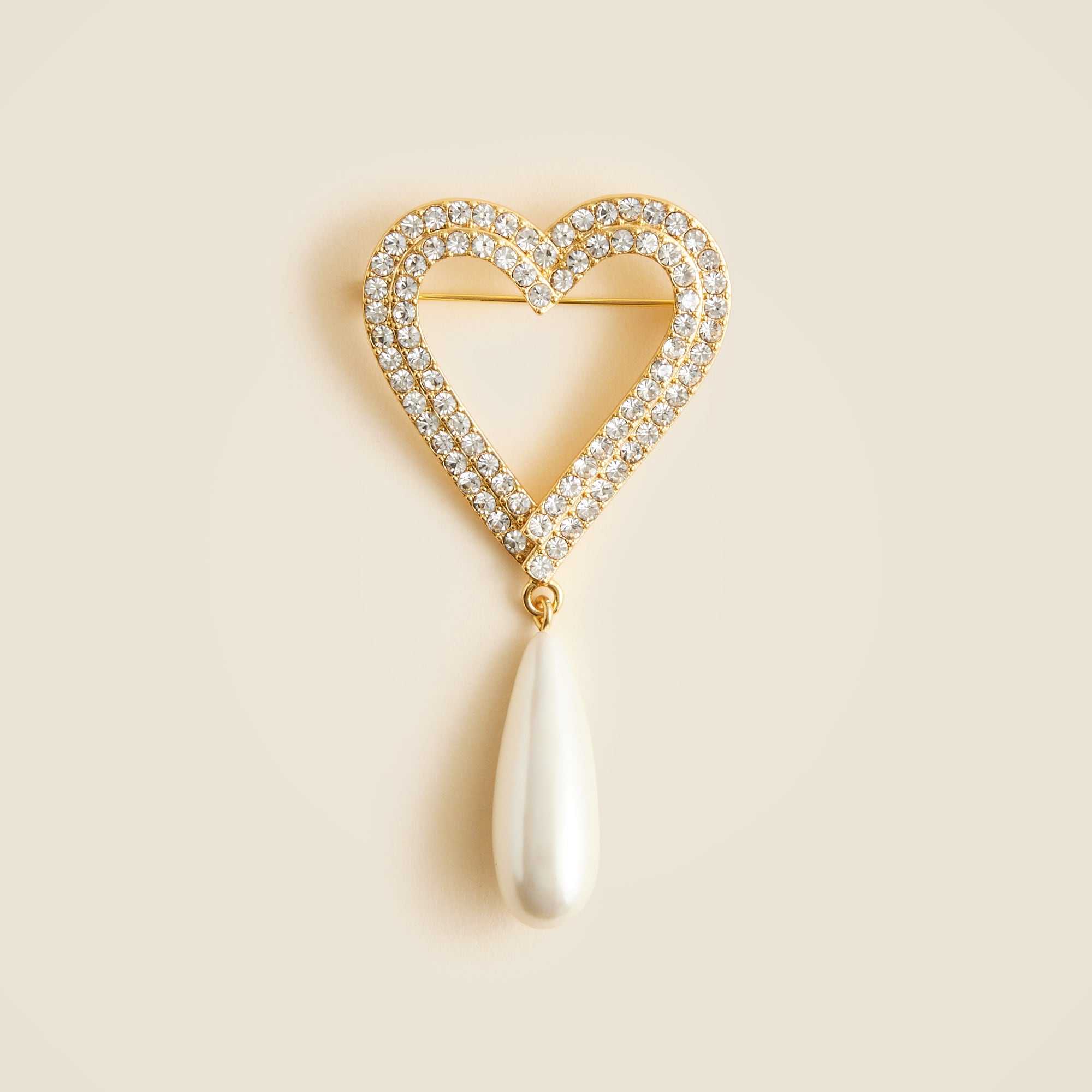 womens Crystal and pearl heart brooch