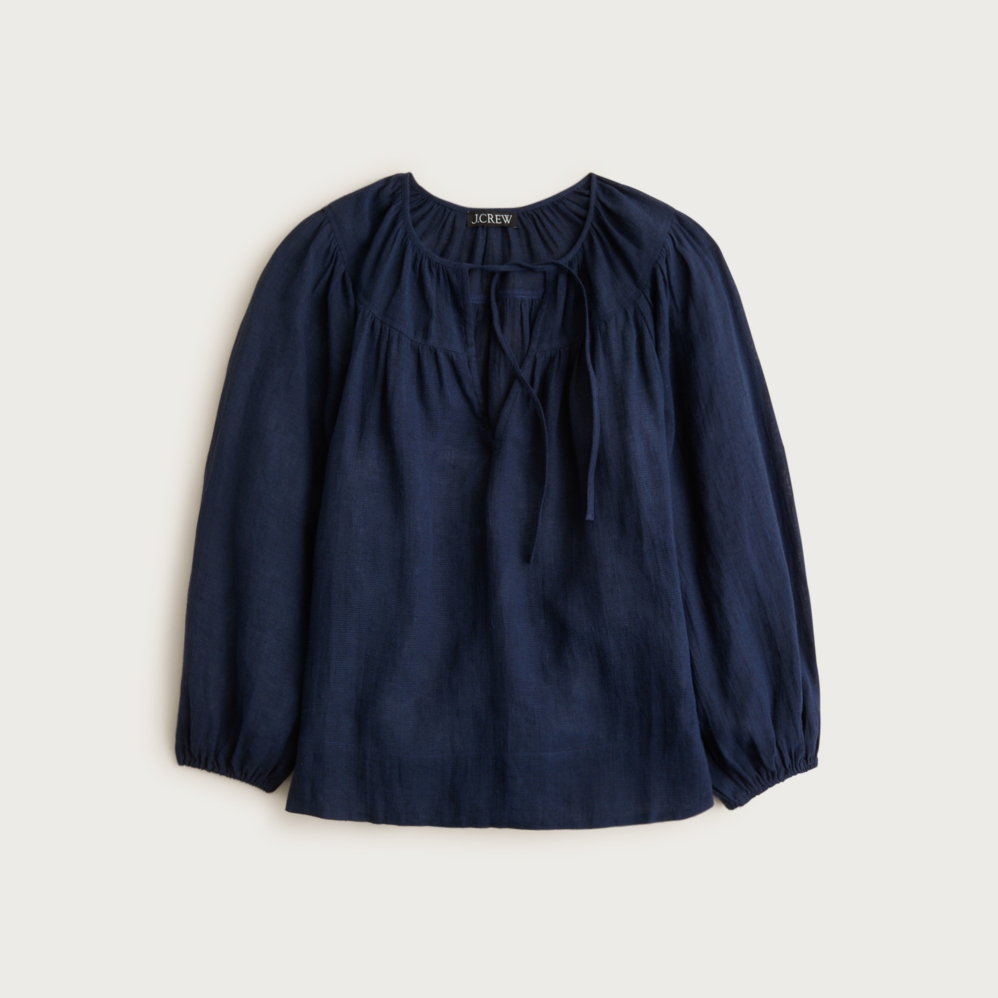  Long-sleeve tunic top in linen-cotton blend