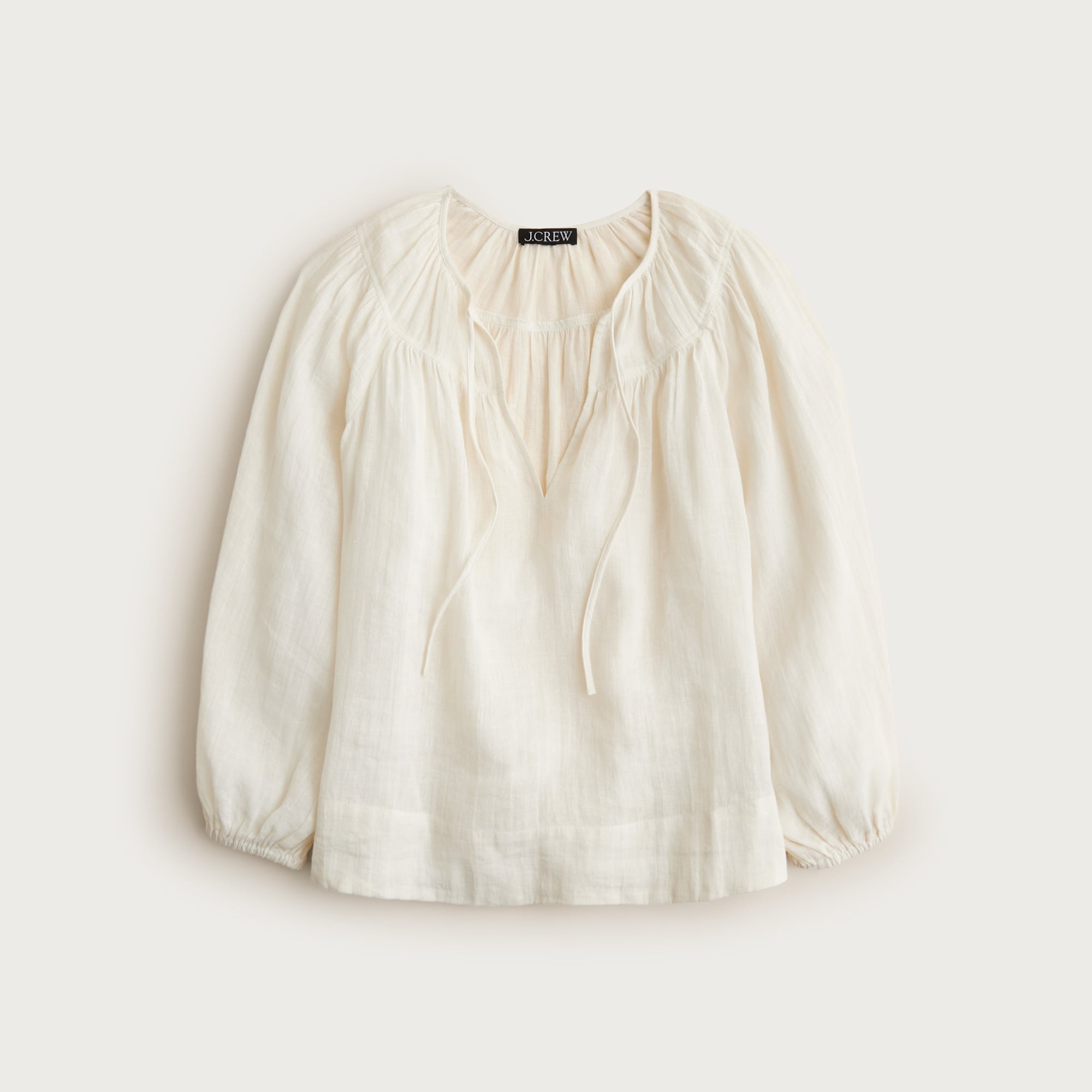 Long-sleeve tunic top in linen-cotton blend