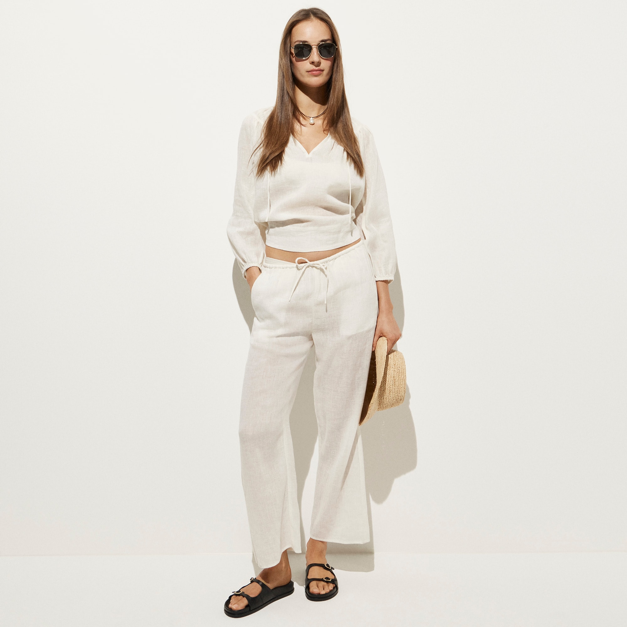 Long-sleeve tunic top in Hampton linen-blend