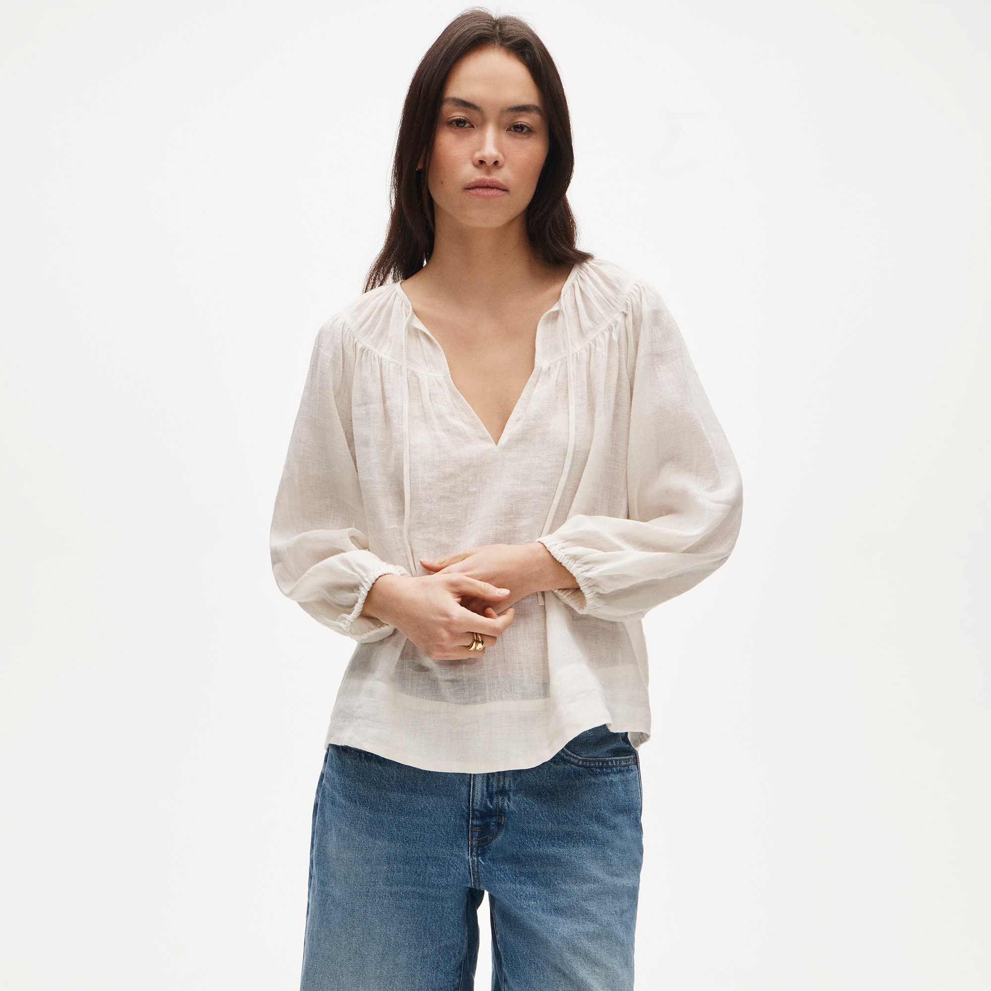 Long-sleeve tunic top in Hampton linen-blend