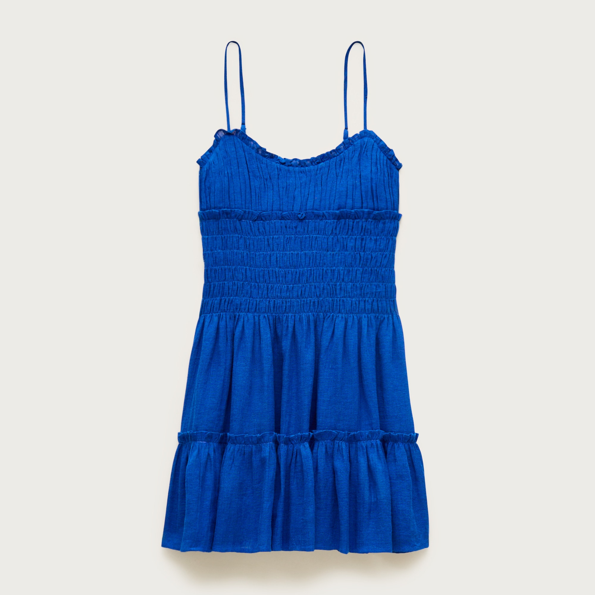 Smocked mini dress in linen-cotton blend