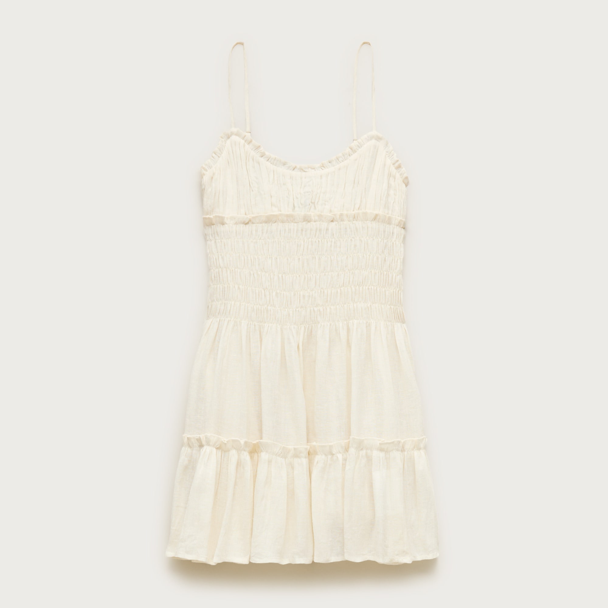 Smocked mini dress in linen-cotton blend