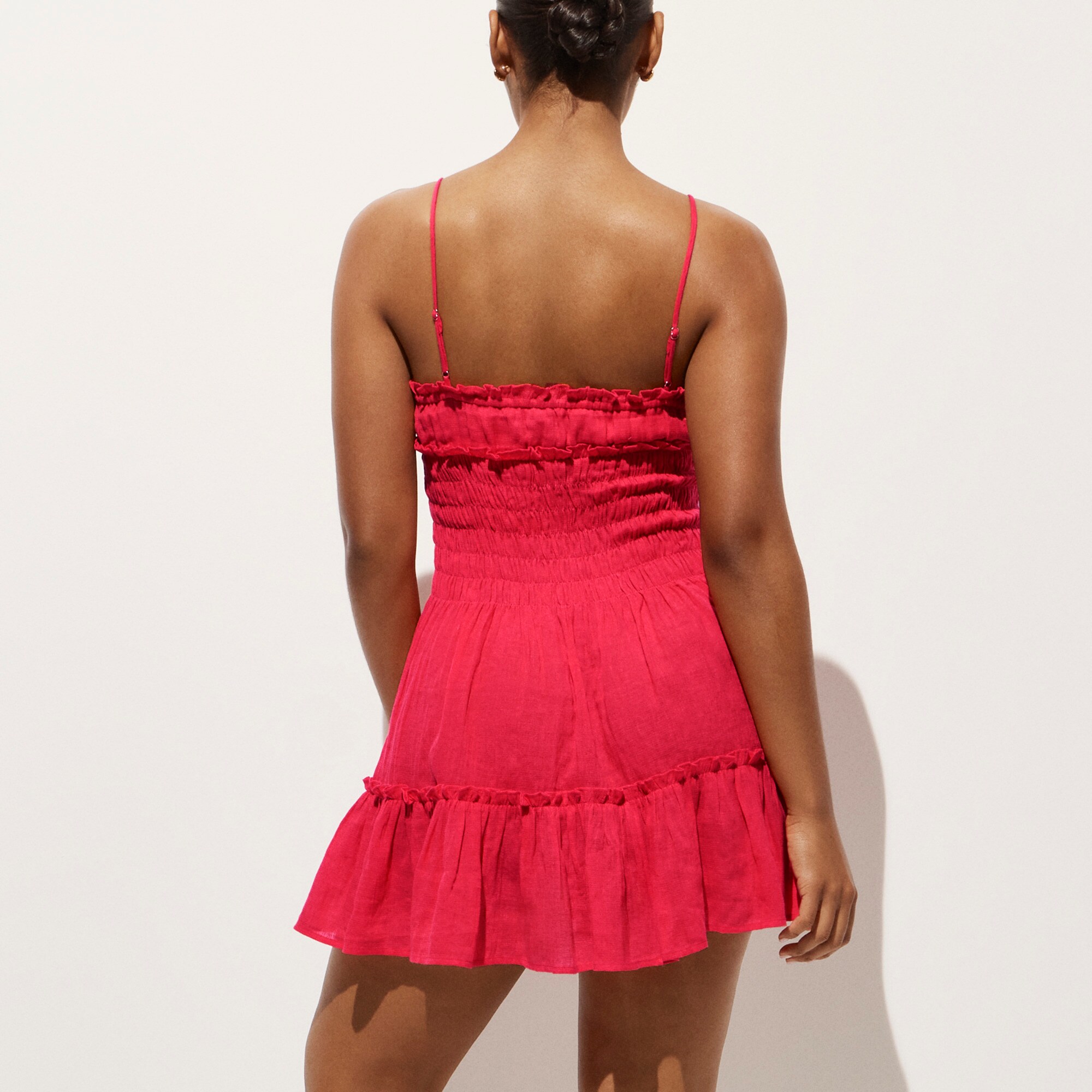 Smocked mini dress in Hampton linen-blend