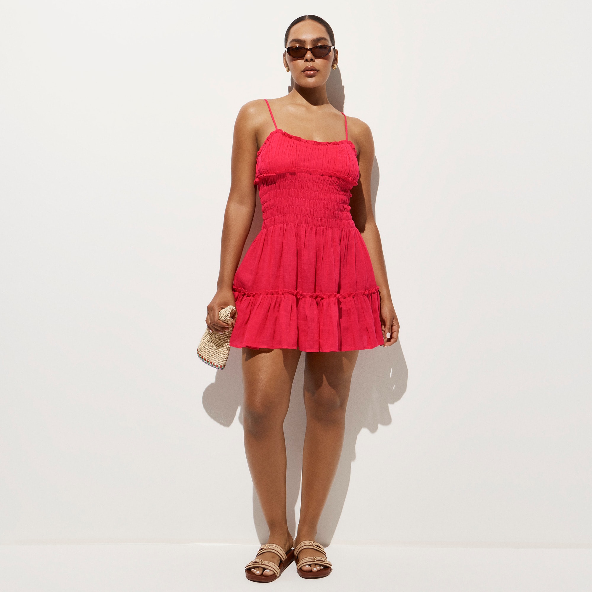 Smocked Mini Dress In Hampton Linen-blend For Women | J.Crew