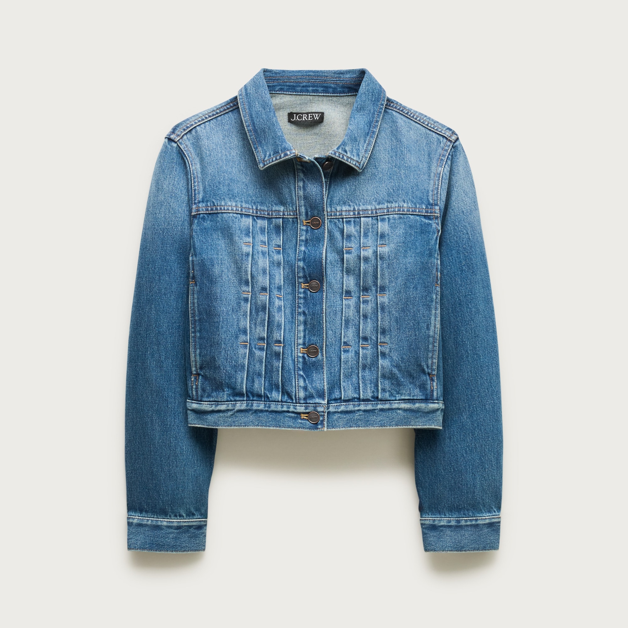 Cropped denim jacket with pintucks