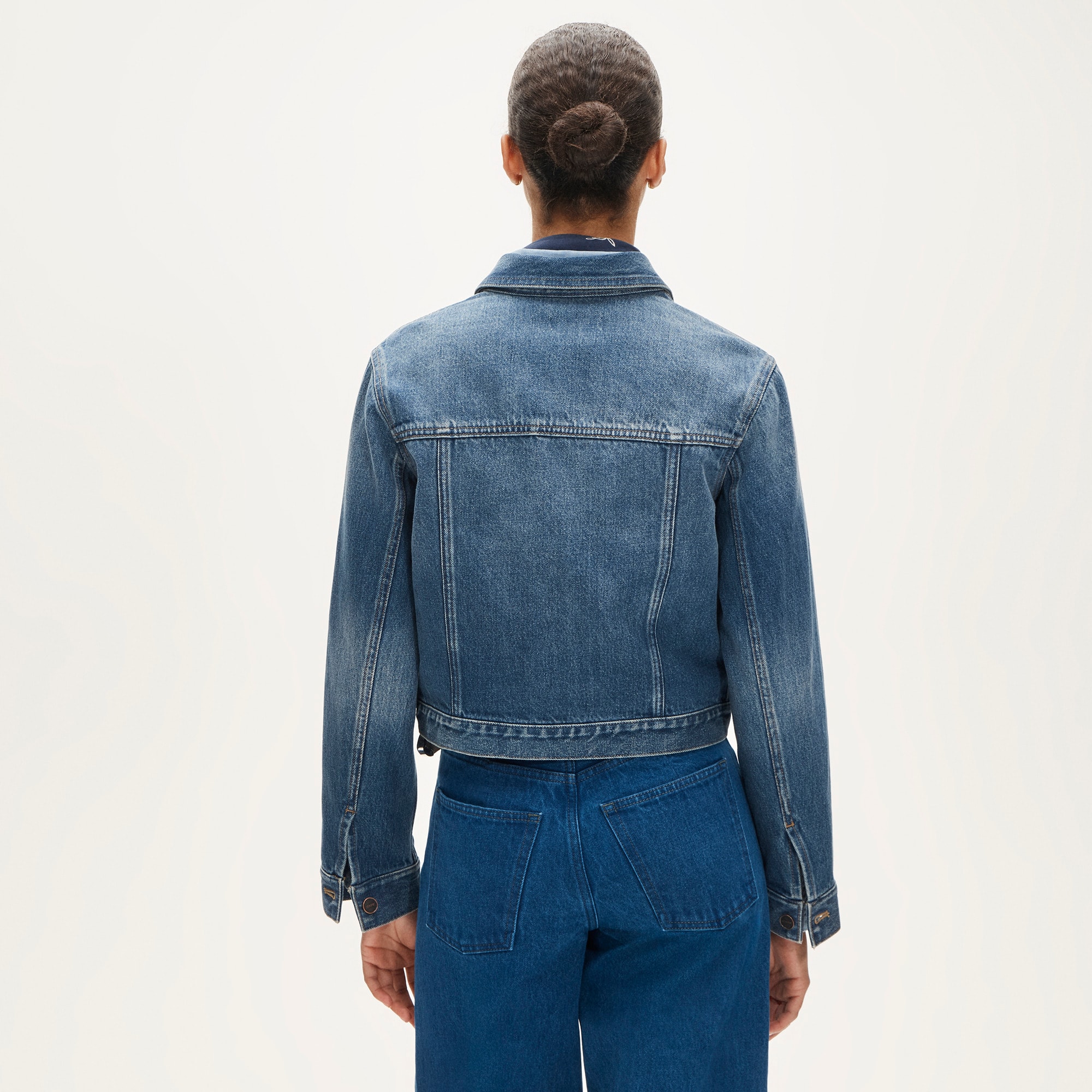 Cropped denim jacket with pintucks - image 5
