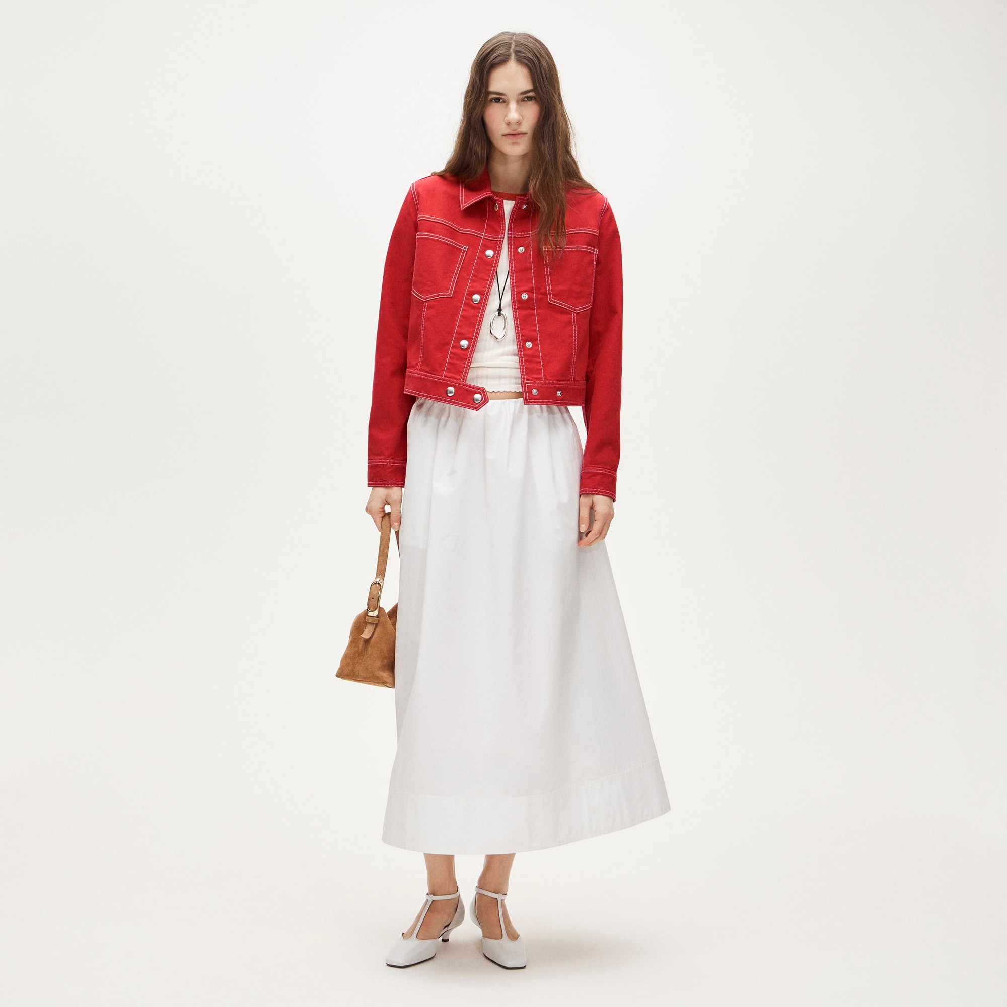 Contrast-stitch trucker jacket