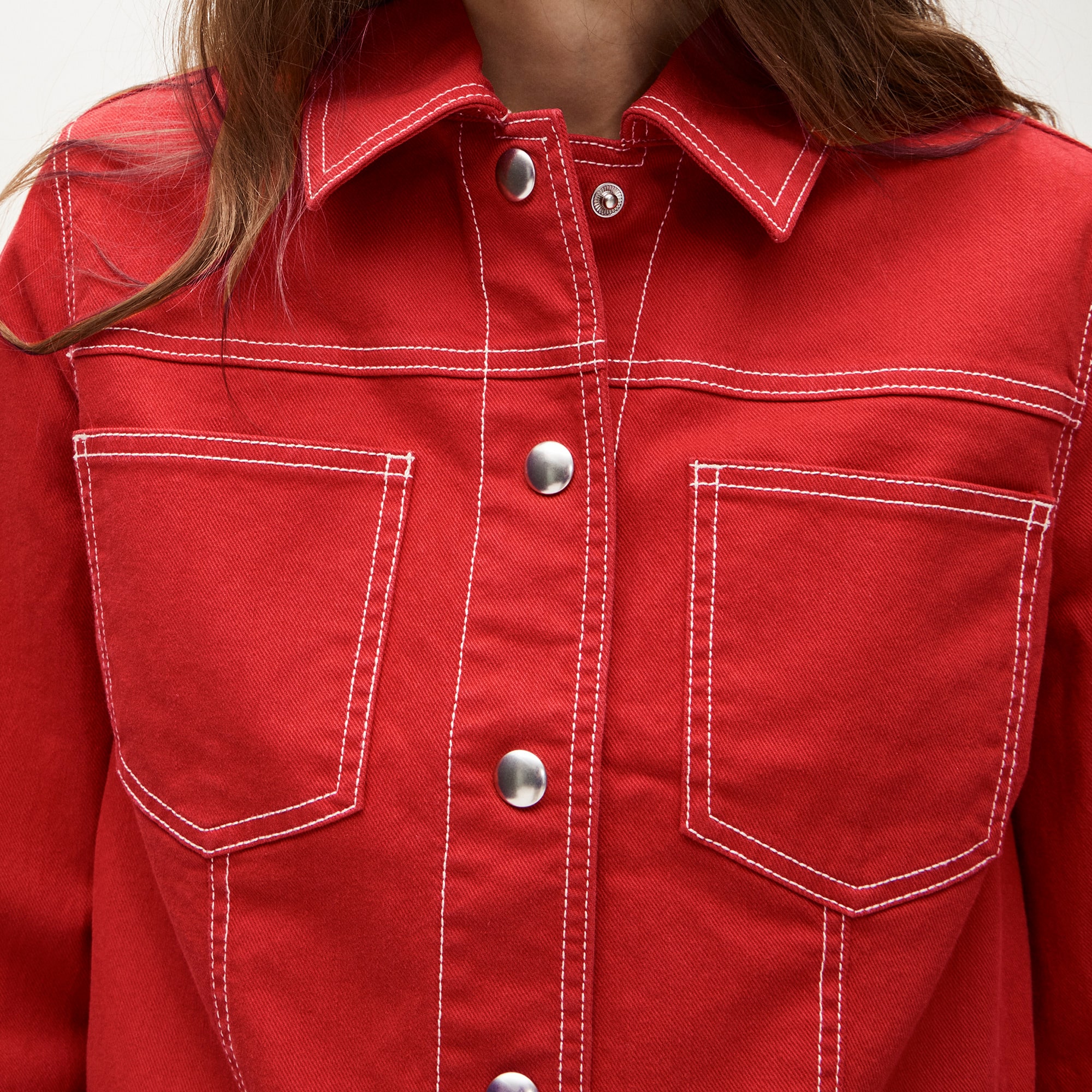 Contrast-stitch trucker jacket