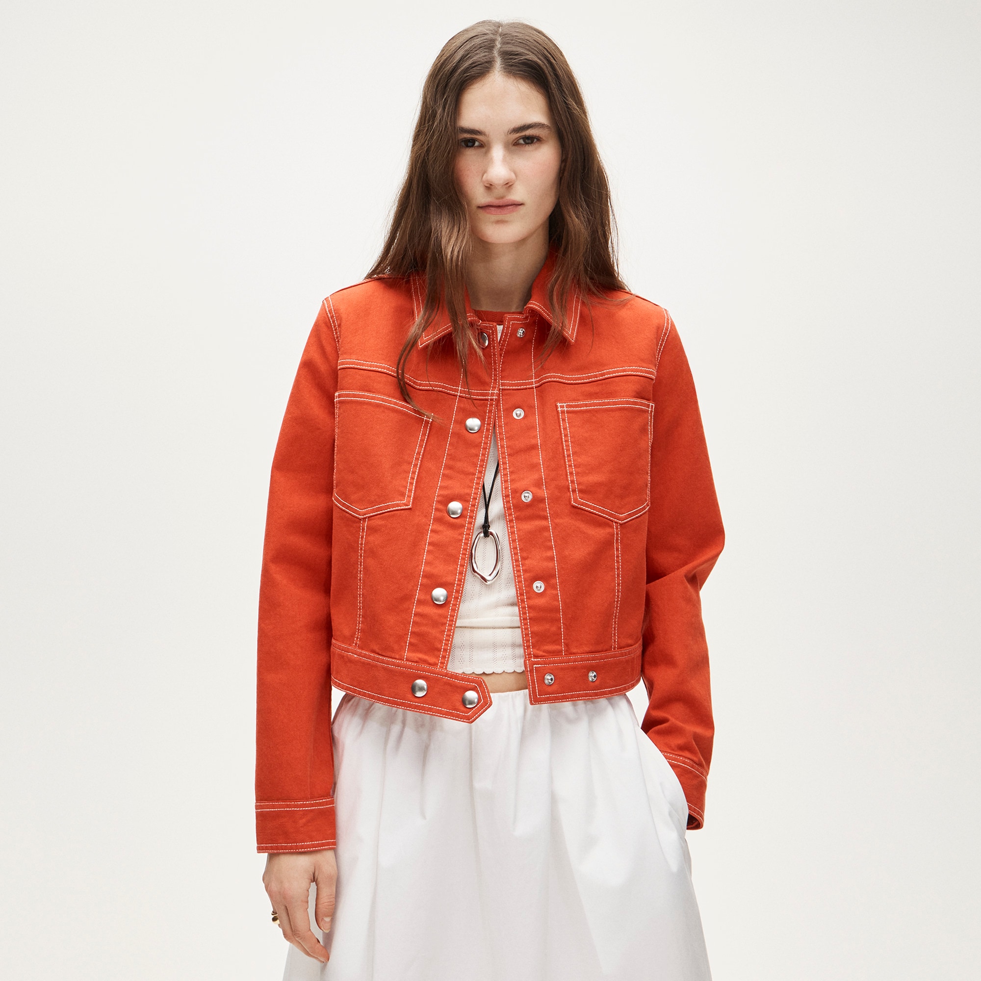 womens Contrast-stitch trucker jacket