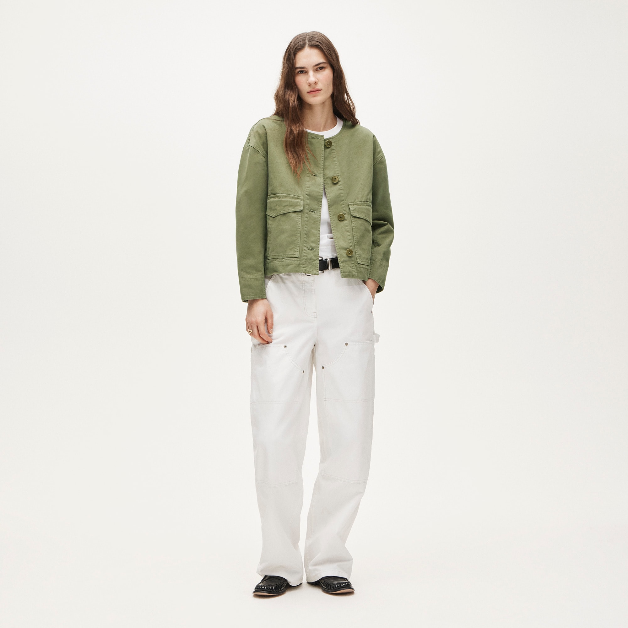 Collarless utility jacket in brushed cotton twill - image 3