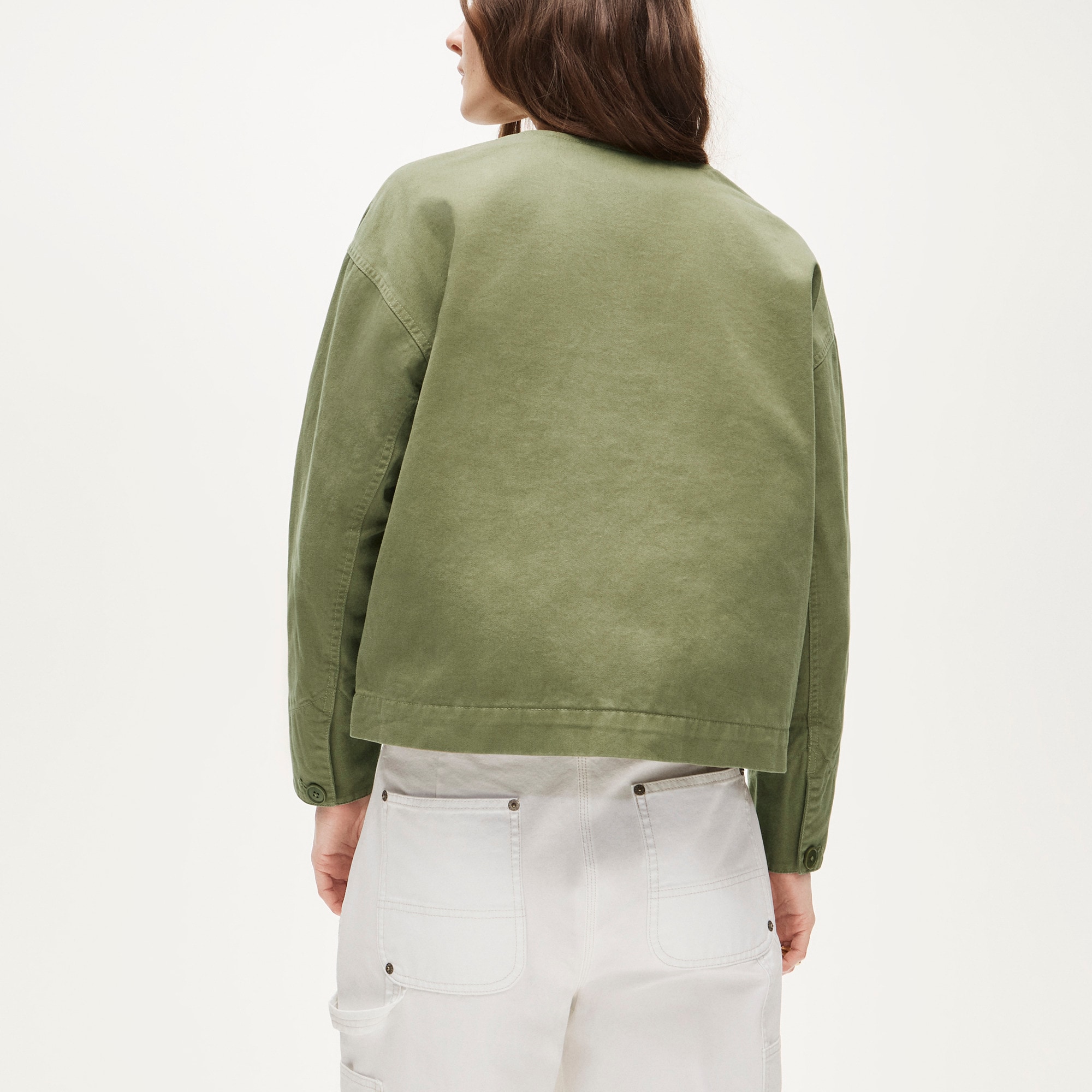 Collarless utility jacket in brushed cotton twill - image 5