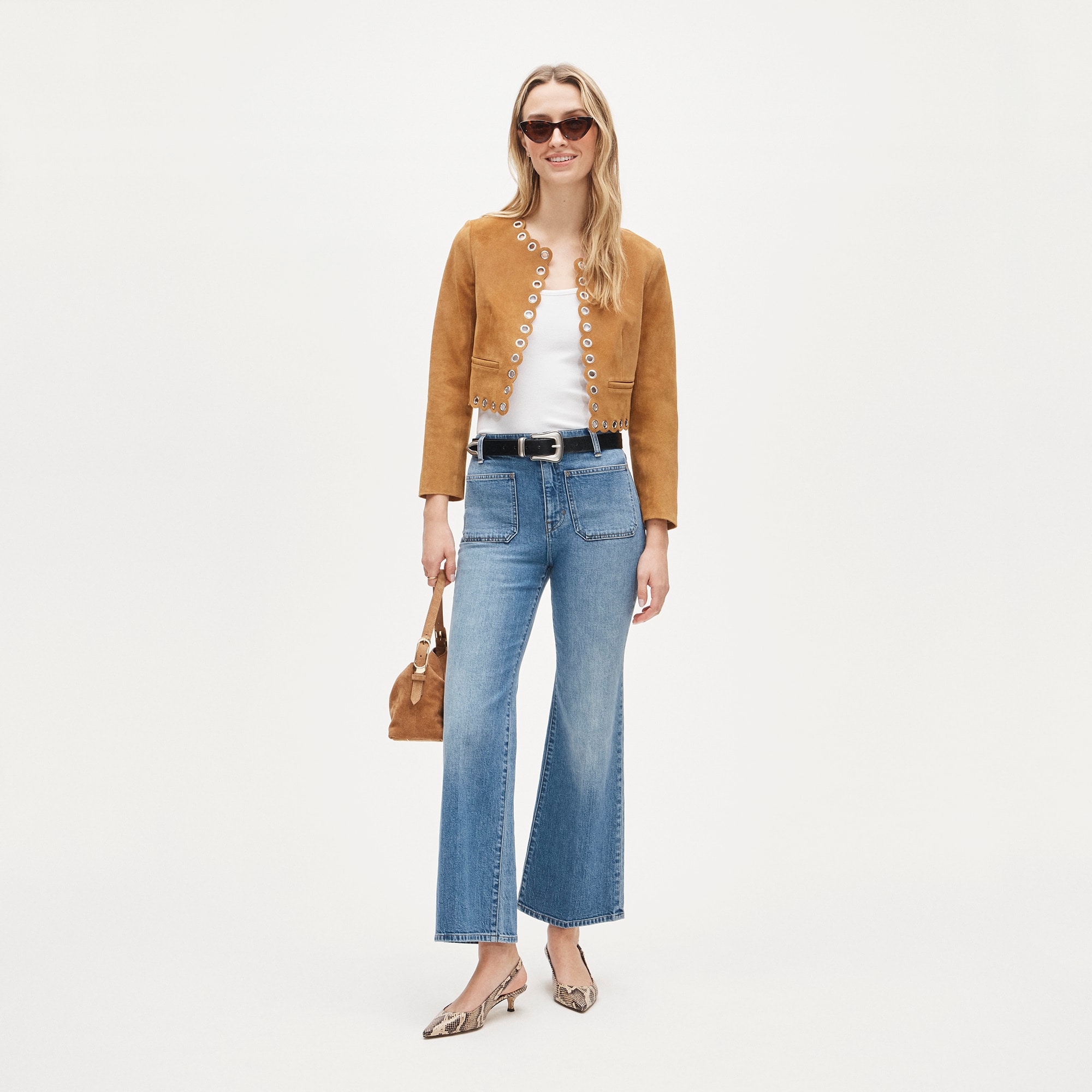 Collection cropped grommet lady jacket in suede - image 3