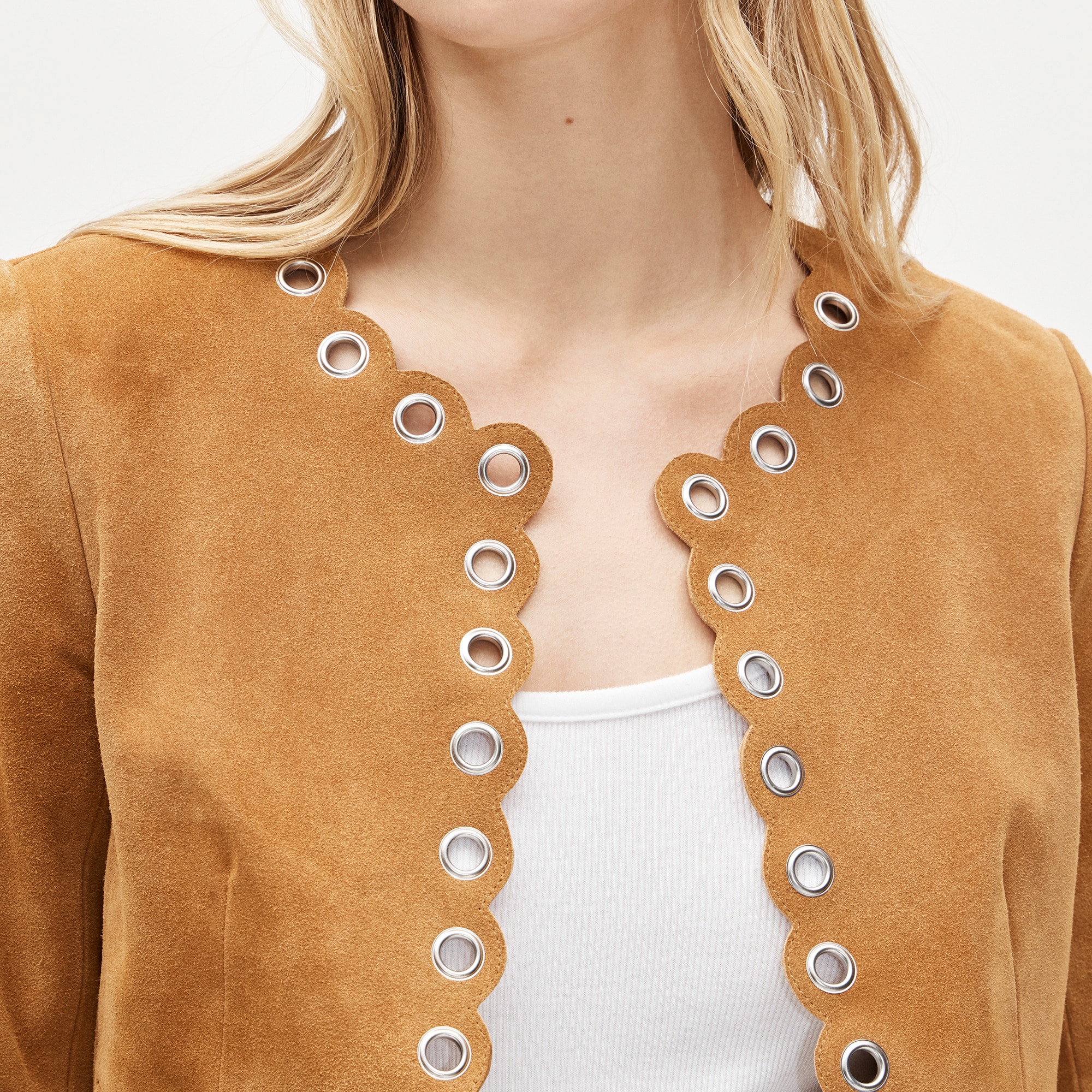 Collection cropped grommet lady jacket in suede - image 4
