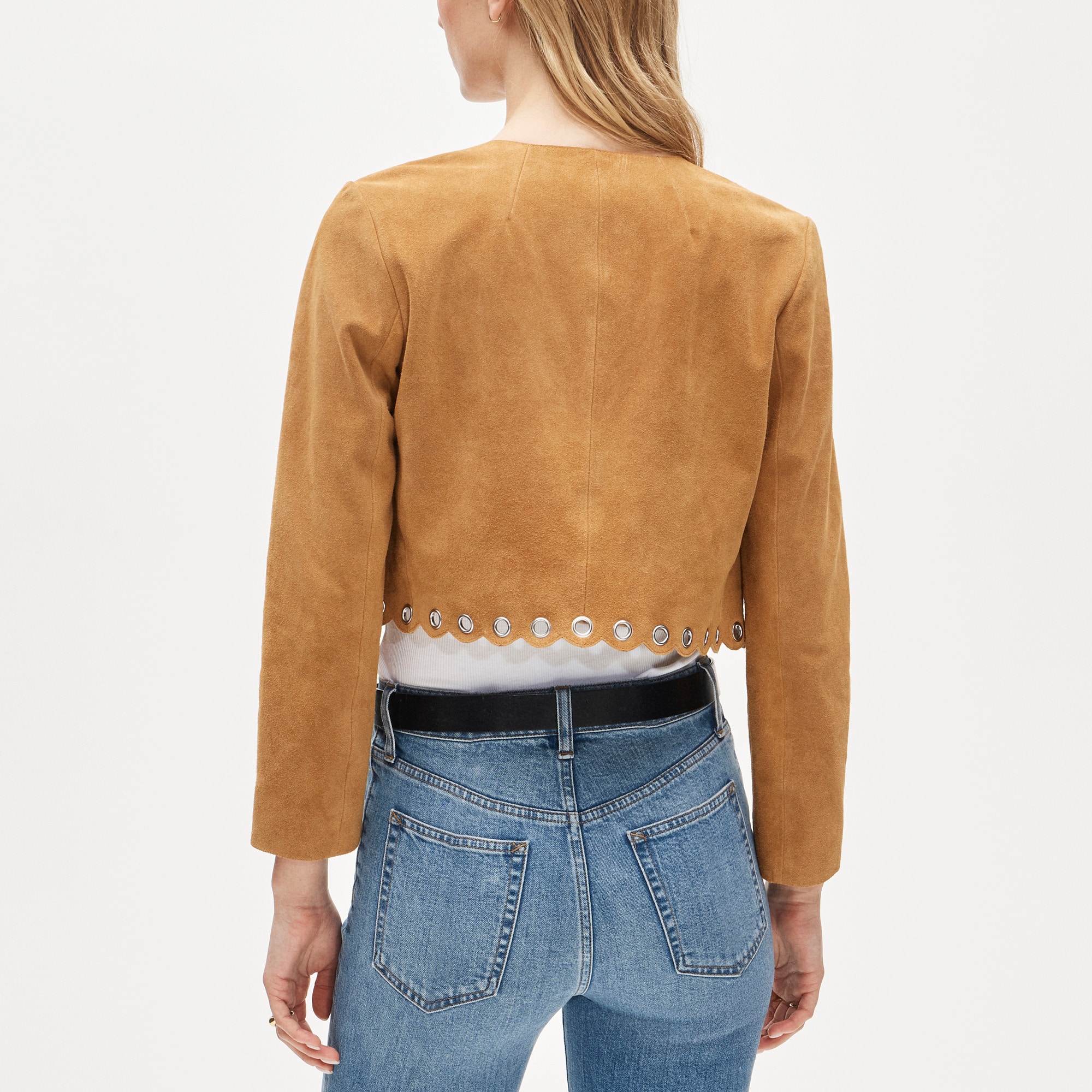 Collection cropped grommet lady jacket in suede - image 5