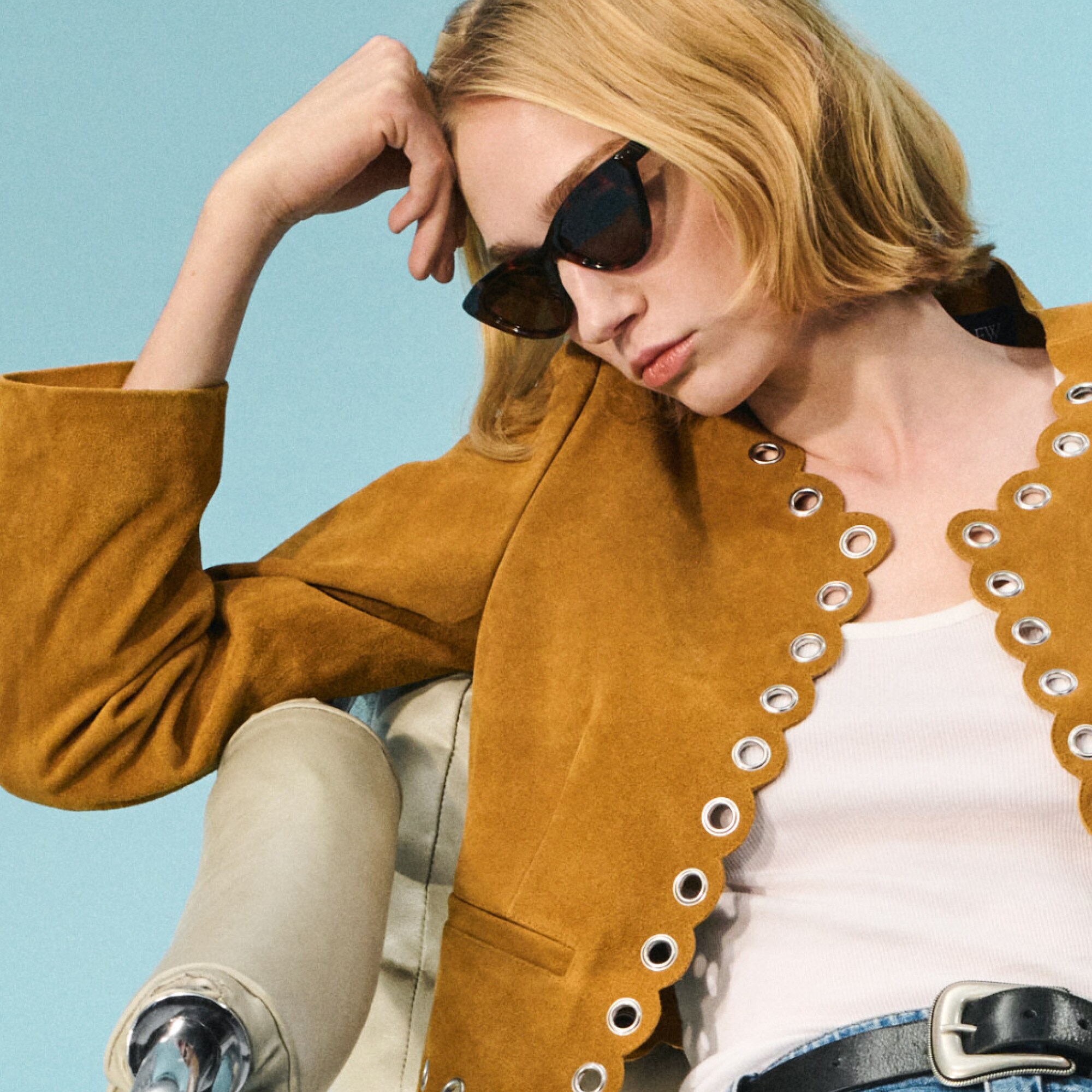 womens Collection cropped grommet lady jacket in suede