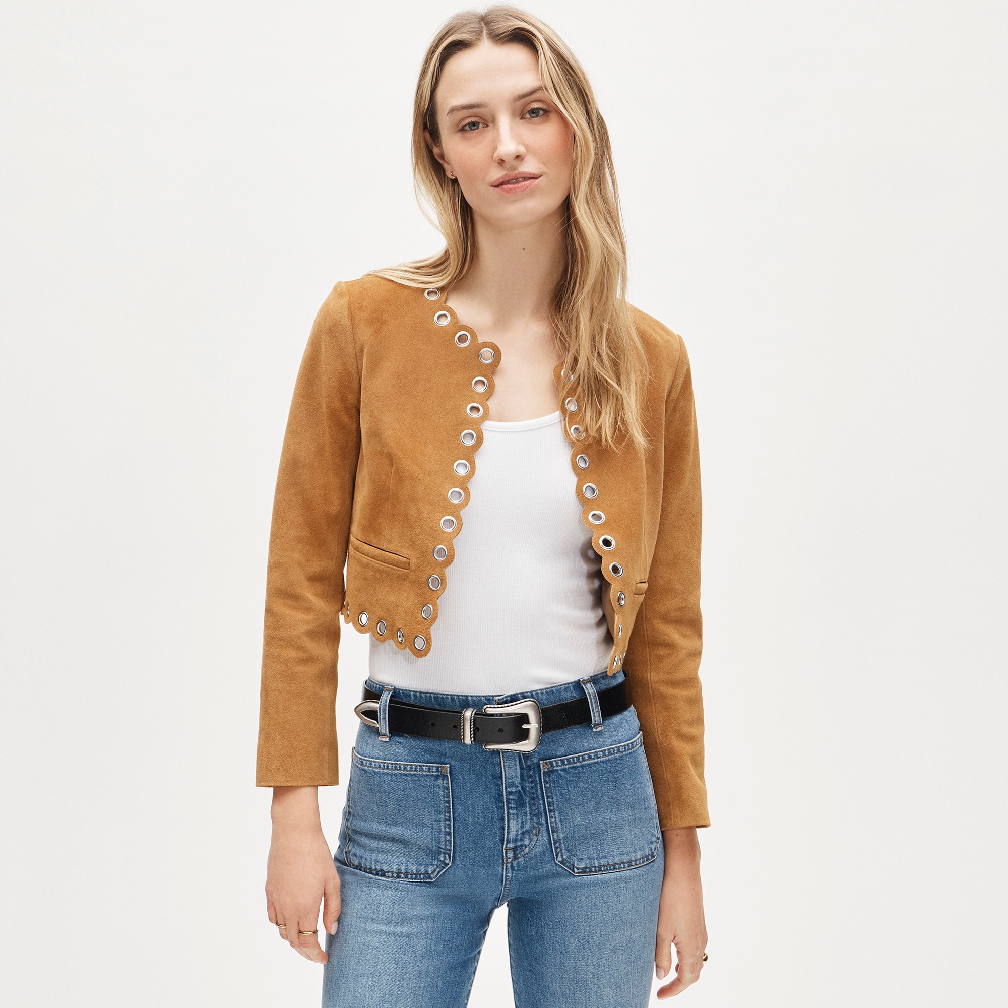 Collection cropped grommet lady jacket in suede - image 2
