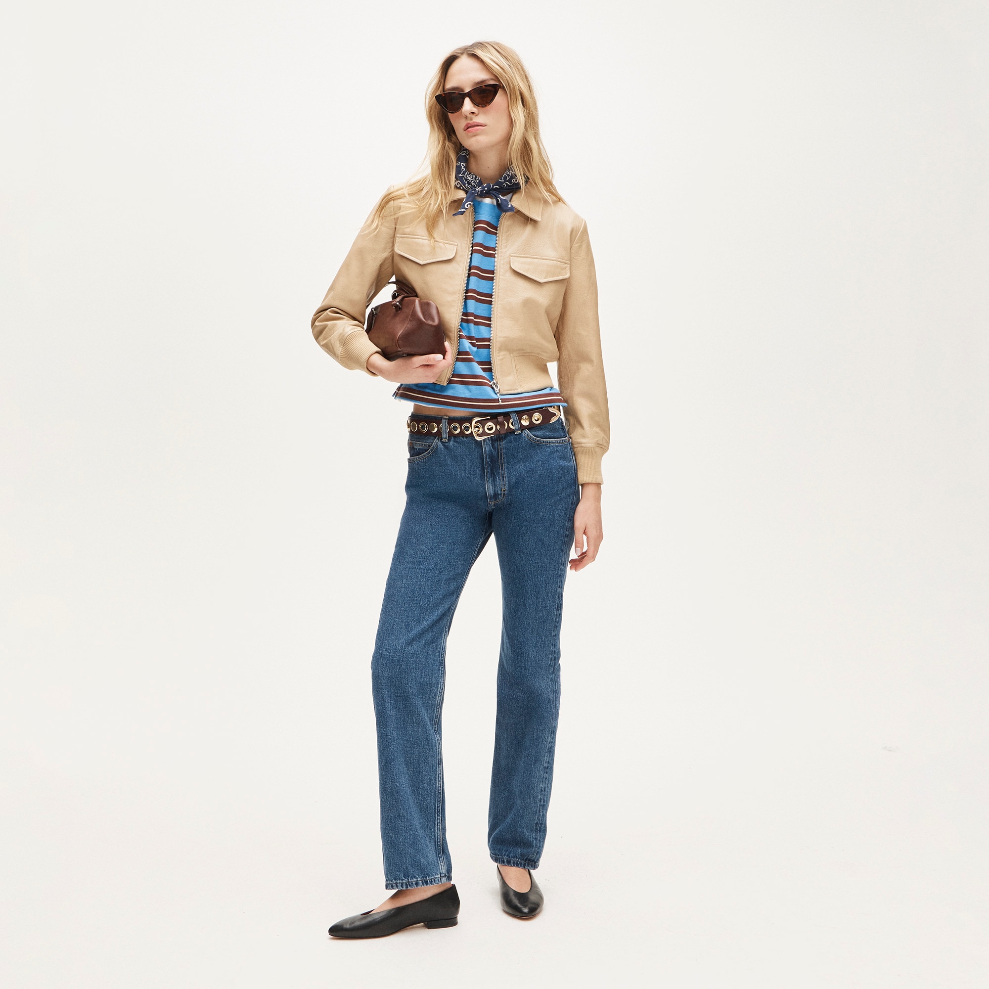 Collection cropped flight jacket in leather
