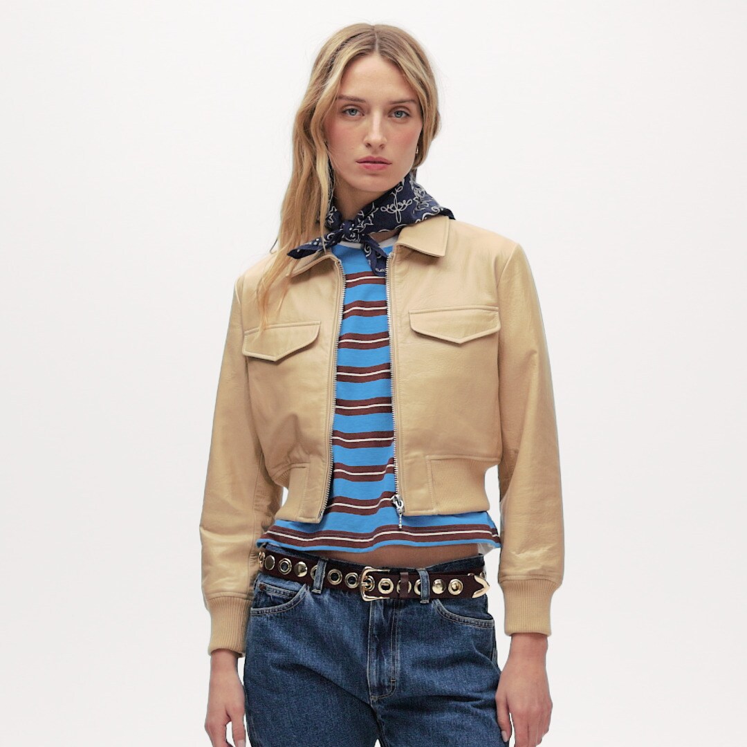 Collection cropped flight jacket in leather