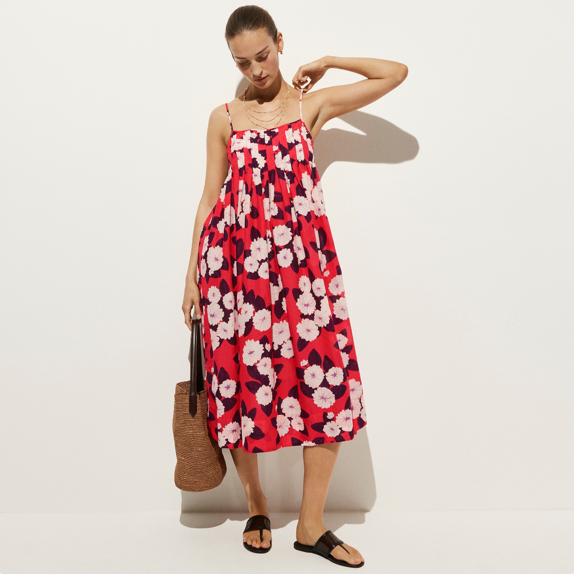 Pleated Empire-waist Dress In Peony Print For Women | J.Crew