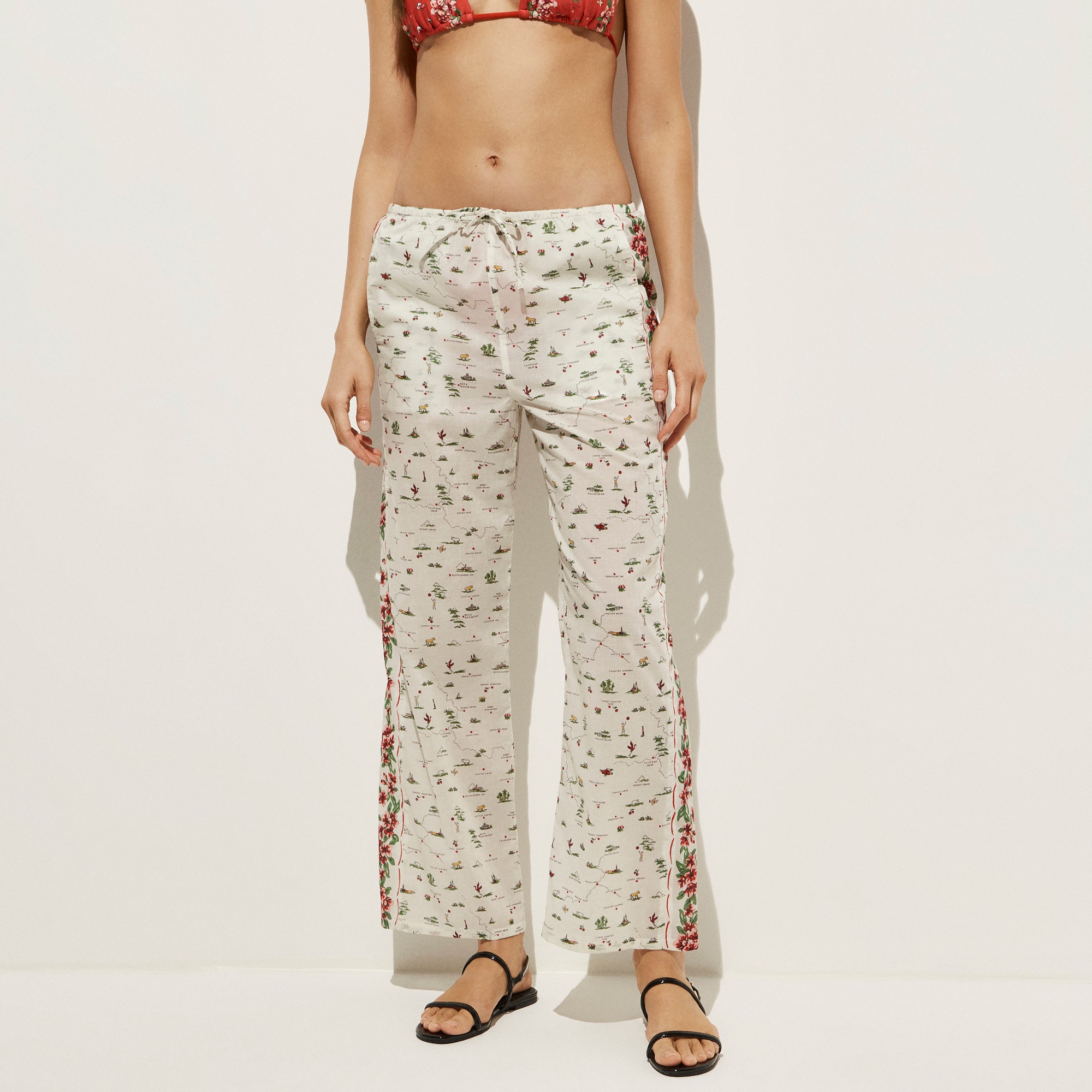 Cotton voile beach pant in map print - image 3