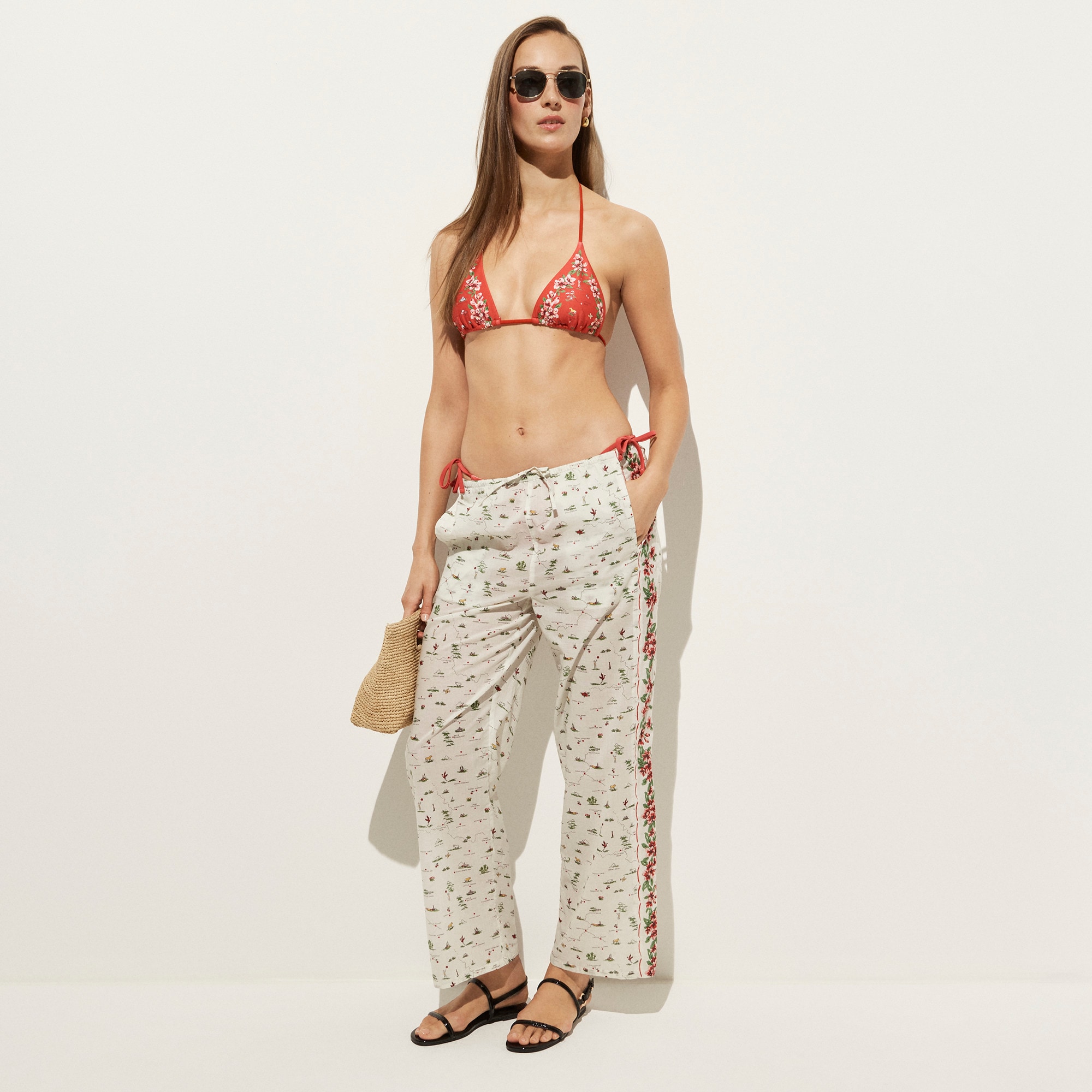 Cotton voile beach pant in map print - image 2