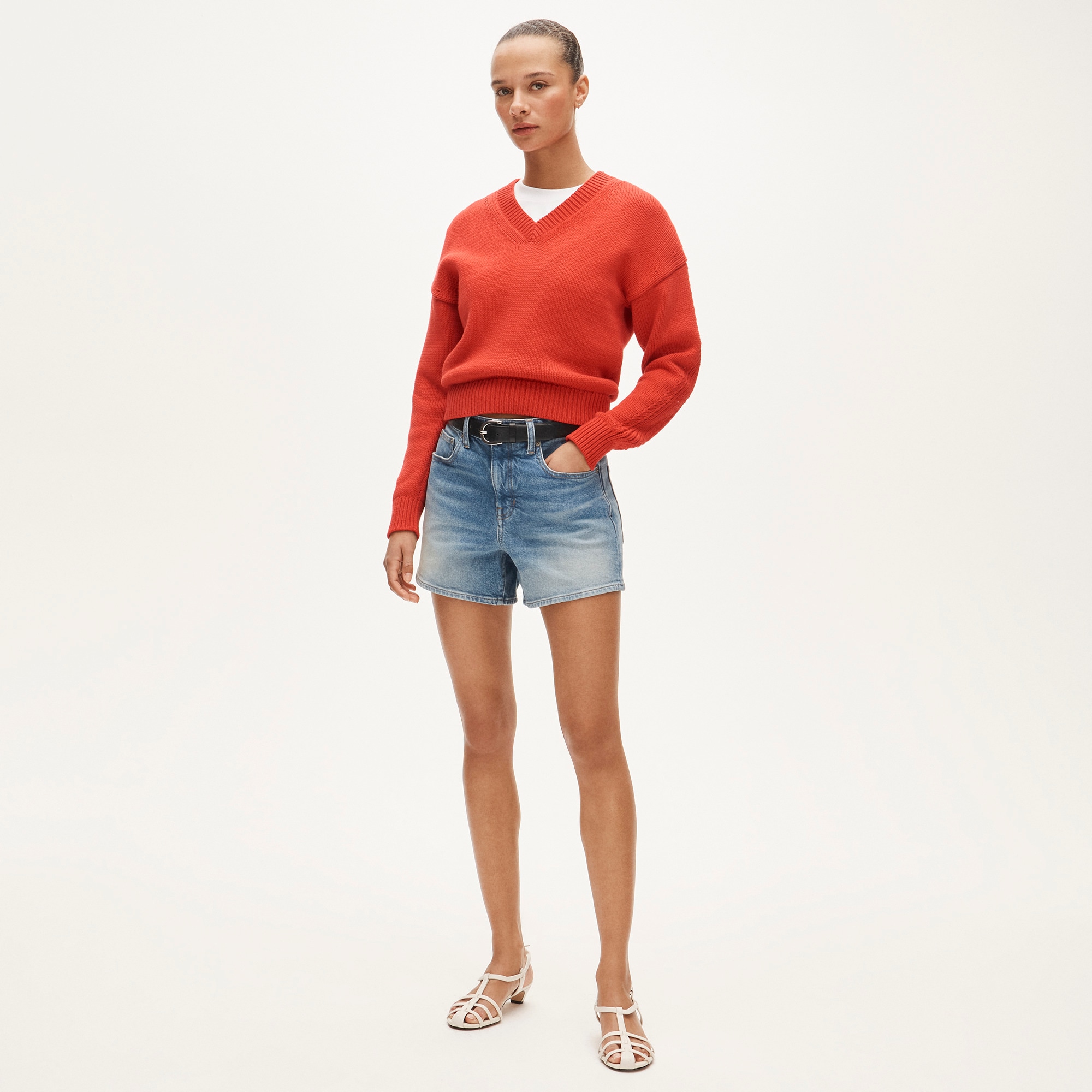 High-rise denim short