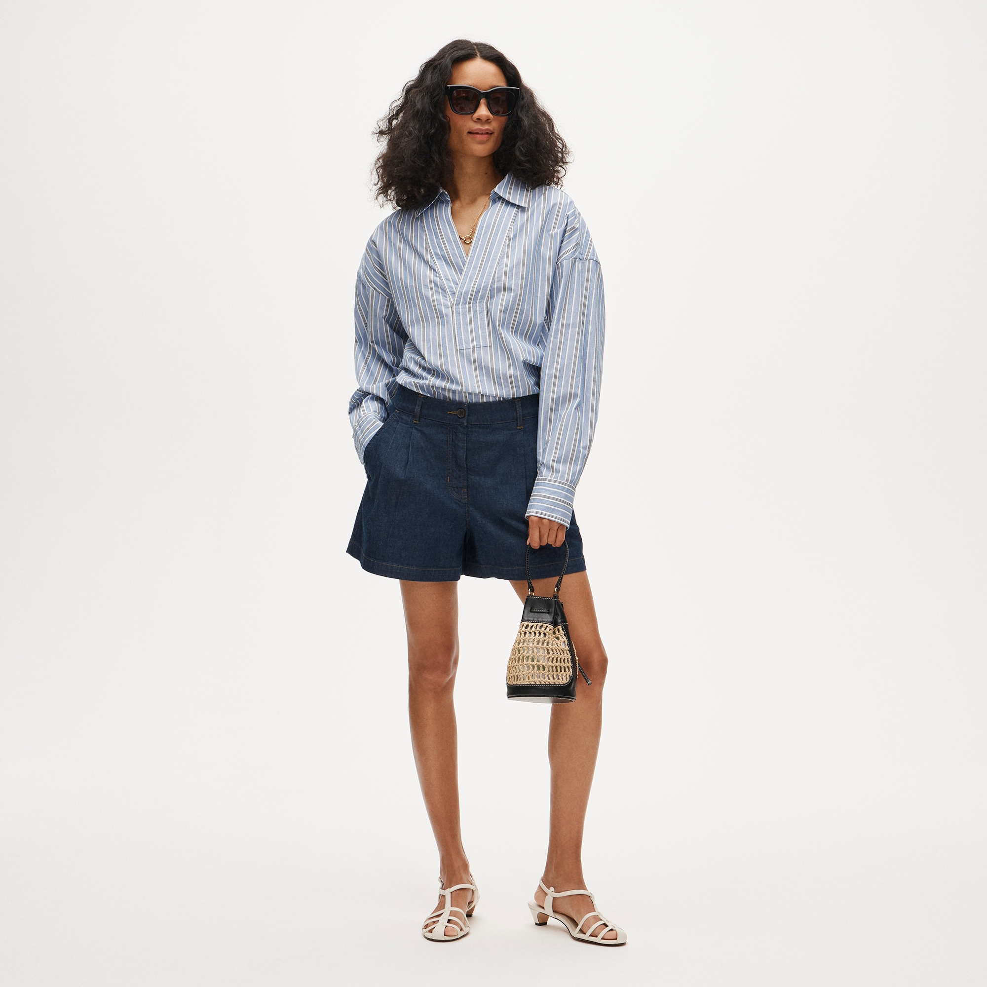 Pleated short in drapey denim - image 2